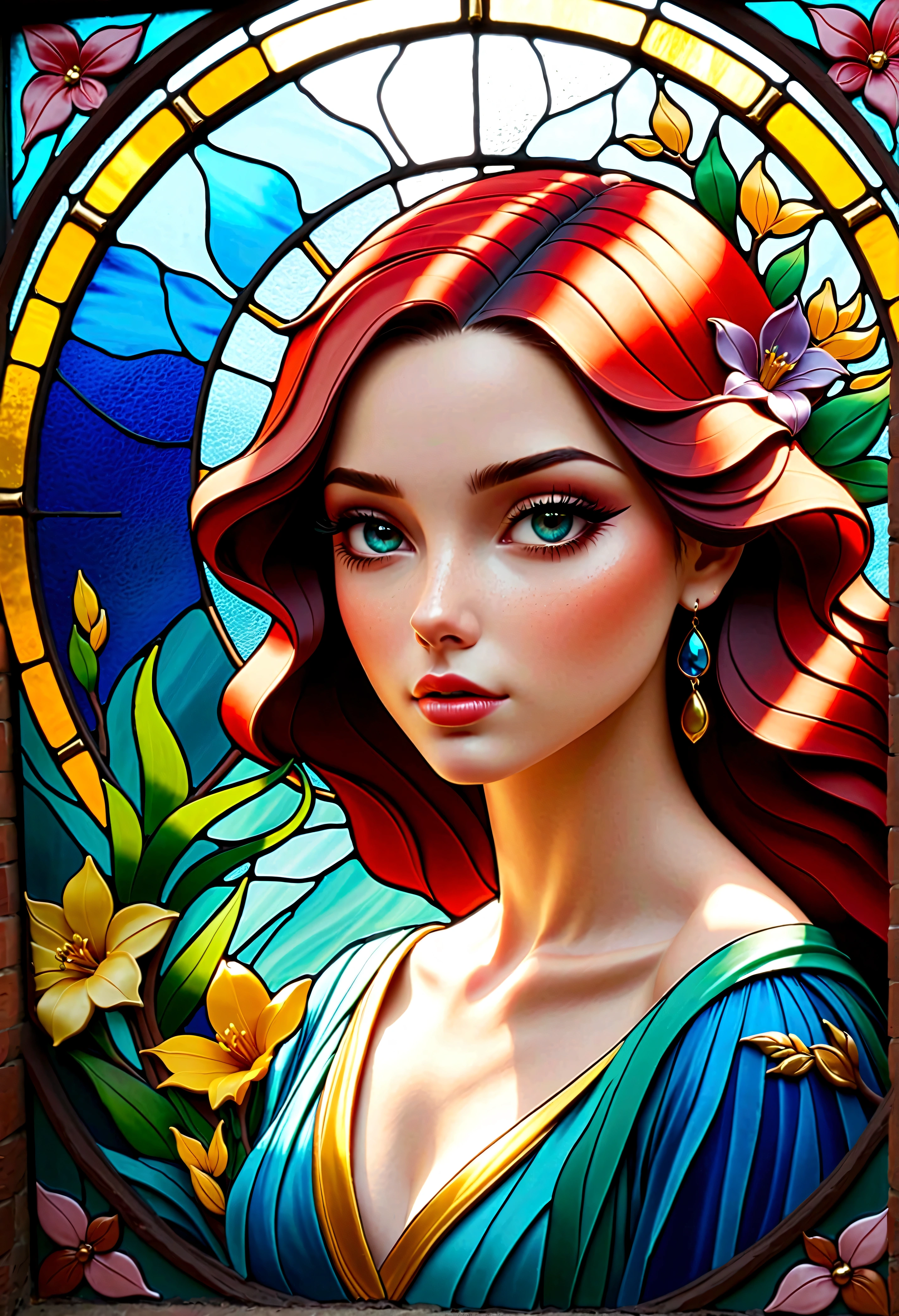 (Obra de arte, maximum quality, melhor qualidade,arte oficial, beautiful and aesthetic:1.2),(1 garota:1.3), 1 garota BREAK stained glass art, vidro colorido, liderar, TranslucidezBREAK Cores brilhantes, Projeto complexo, efeito de brilho, Atmosfera