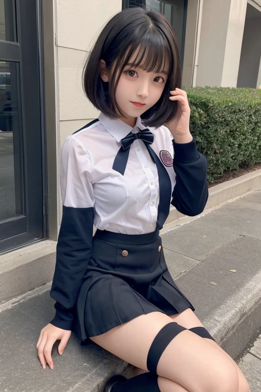 beautiful girl､Idol､high school girl､uniform､stockings､Bob Hair､See-through､mini skirt､sit