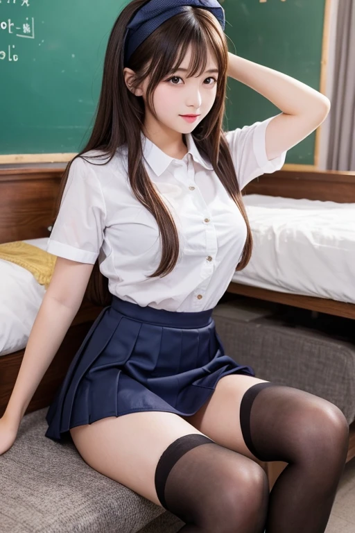 beautiful girl、high school girl、stockings、See-through、mini skirt、sit