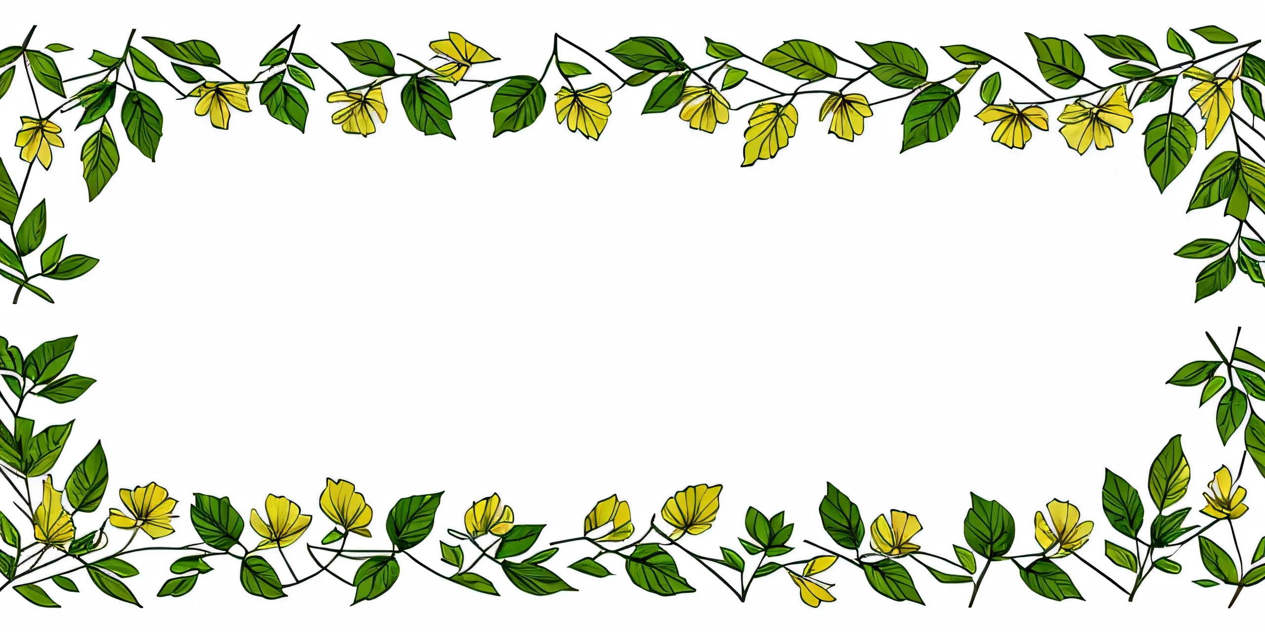Floral leaves drawn with summer branches isolated white background.