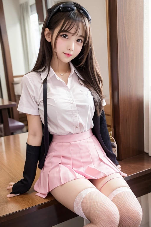 beautiful girl、high school girl、stockings、See-through、Pink mini skirt、sit