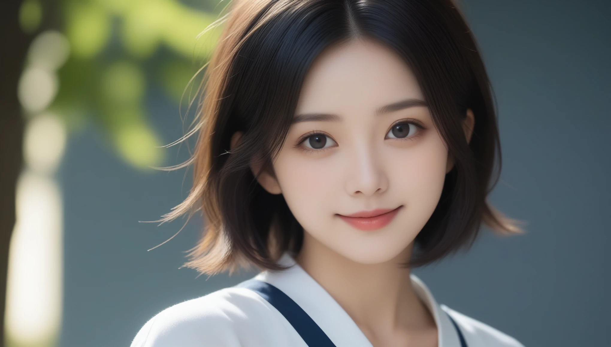 8k, Ultra-high resolution, highest quality, masterpiece, 三分割法によるphotograph,Surreal, photograph, 1 girl, (16 years old:1.3), pretty girl, Cute Face, Beautiful eyes in every detail, 細かくdetailedに,masterpiece,, One Girl:1.2, Japan Female Announcer、Beautiful Japanese Women,Black hair fluttering in the wind,Short Bob,((Dress nicely)),Cape Lighthouse,horizontal line,Summer sunshine,Feeling clean,smile ,Looking at the audience、beauty,Long neck、Laugh a little、Please close your mouth and laugh、(((Ideal body type))),A-cup small breasts :2,whole body、Perfect Anatomy、鮮明なdetailed、detailed、Surreal、Light and shadow,Strong light