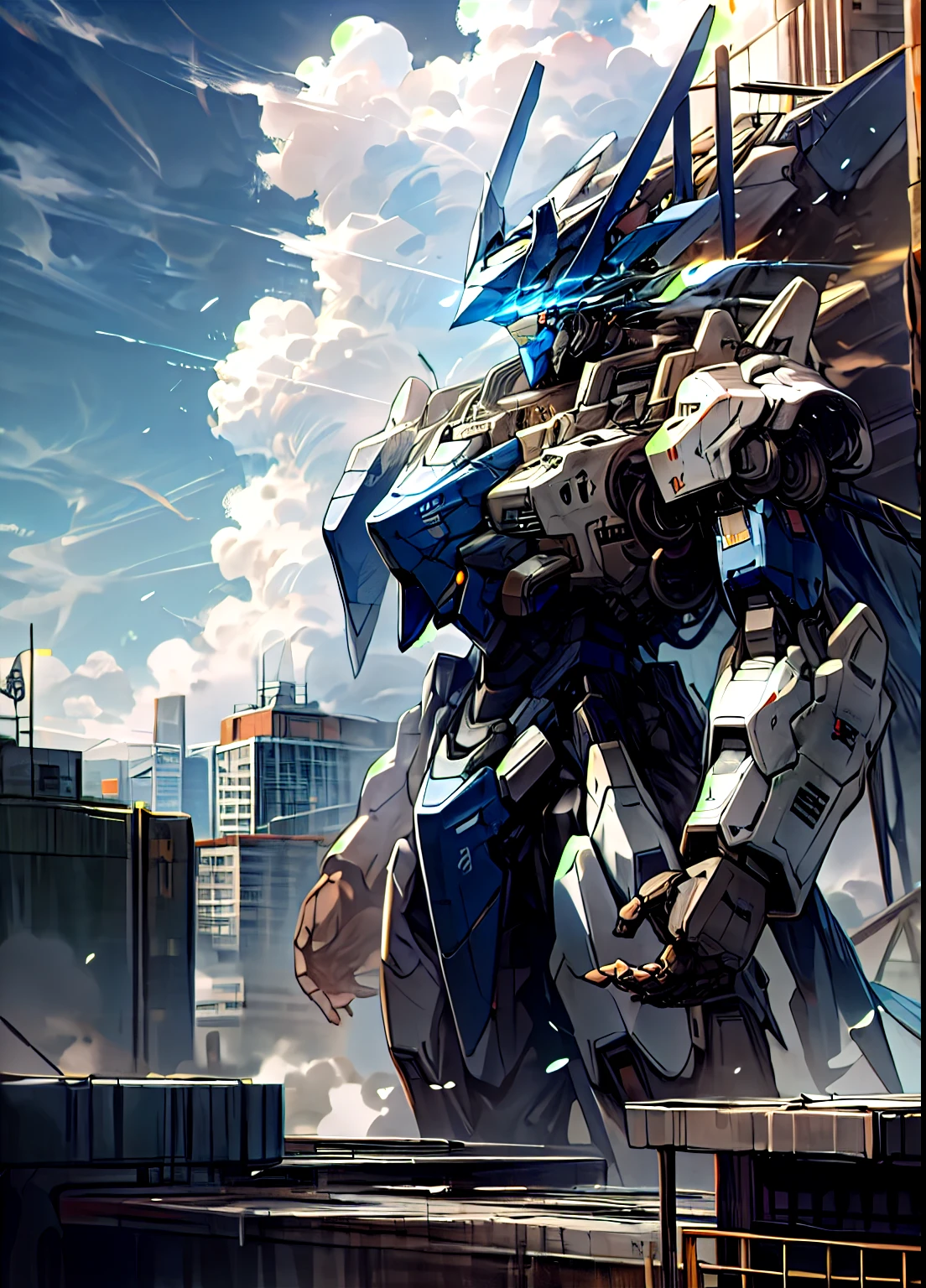 Kaneko,Sky, cloud, Keep_arms, No_Humanity, Luminescence, , , architecture, Luminescence_Eye, Mecha, _novel, City, Practical,Mecha