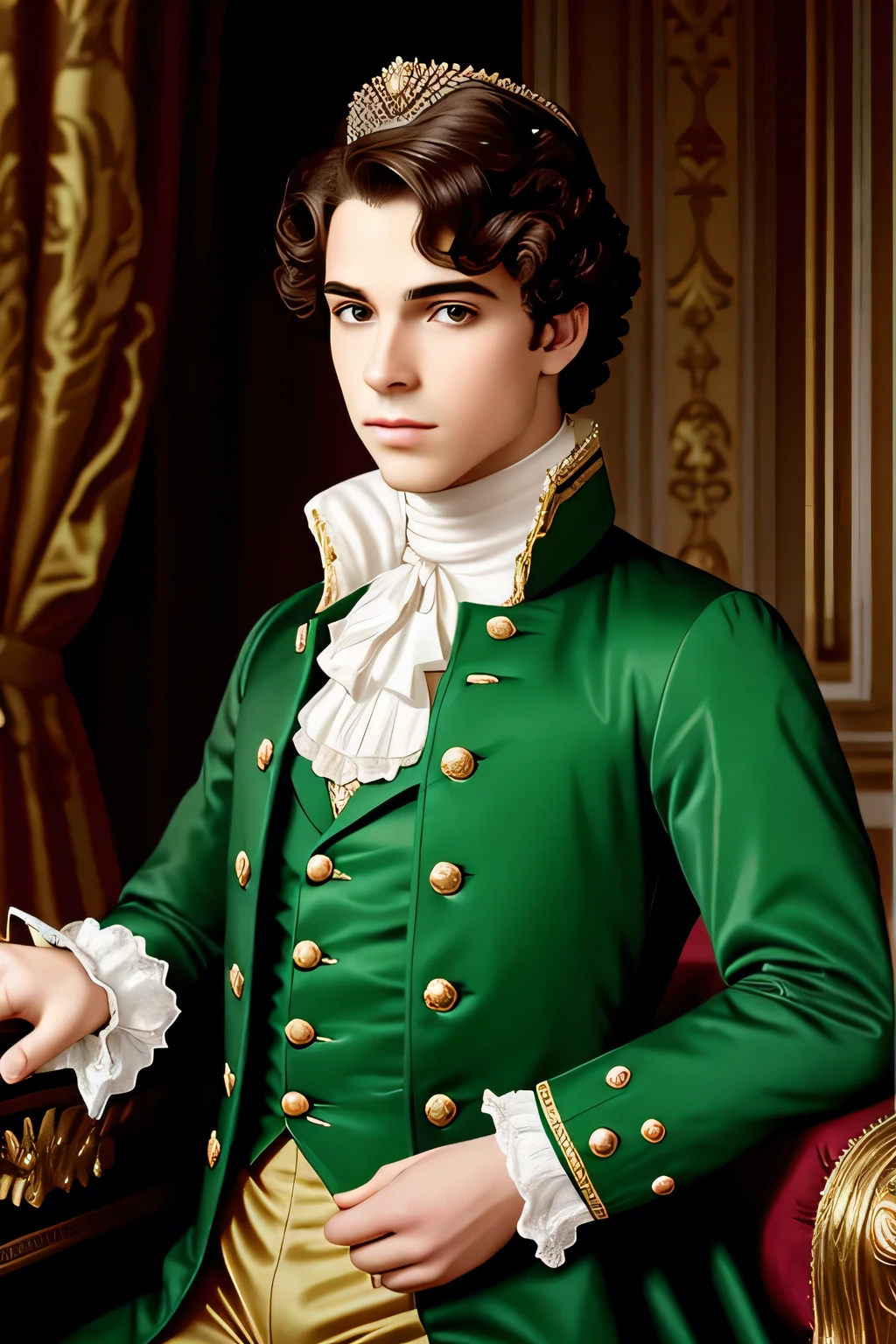 prince 20 years old with crown france 18th century in green