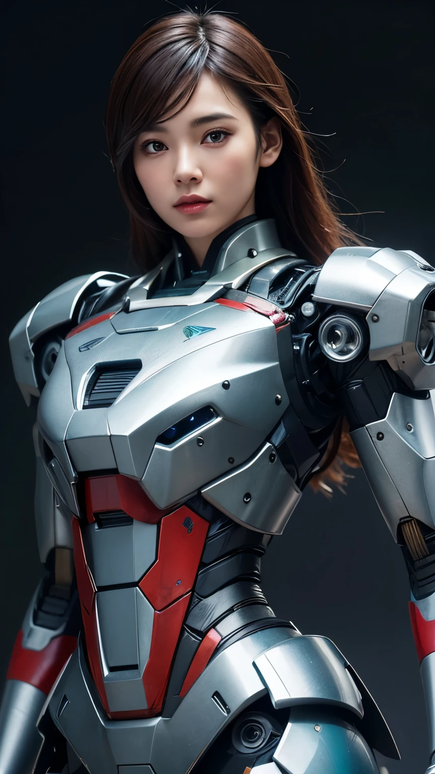 Textured skin, Super Detail, high details, High quality, Best Quality, hight resolution, 1080p, hard disk, Beautiful,(Iron Patriot),2 females,beautiful cyborg woman,Mecha Cyborg Girl,Battle Mode,Girl with a Mecha Body,She wears a futuristic Iron Patriot mech,Fulll body Shot