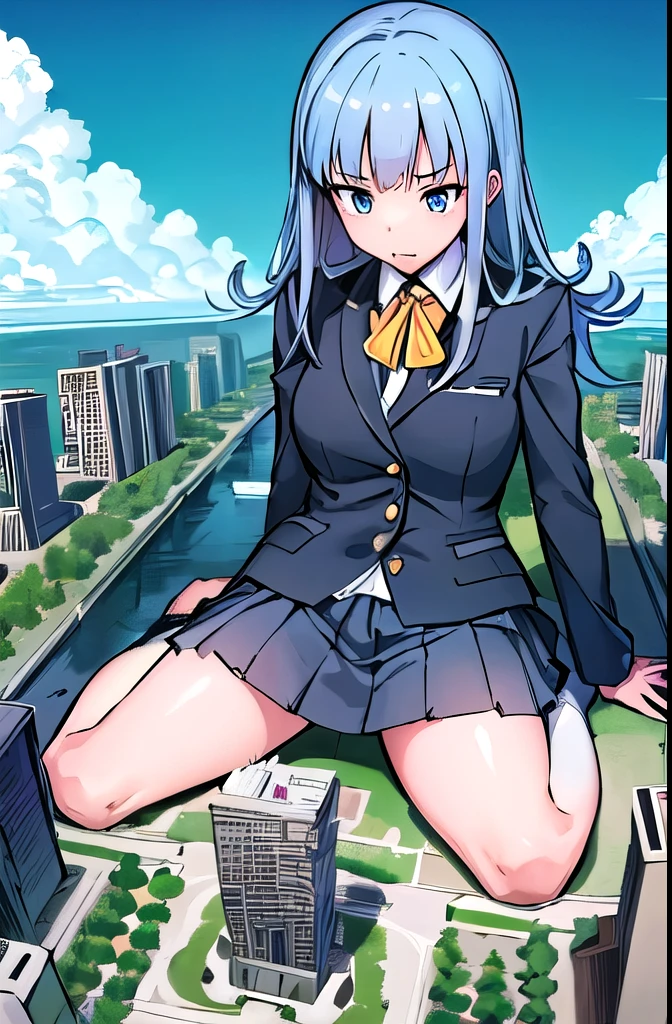 giantess,business suit, Only one girl, Lying down, ((Super huge high school girl bigger than a island)), Pleasure, Trying to crush a miniature metropolis, blue eyes, ((destroyed city)),, erect nipples,  Long legs, , No chest leakage, crash city, tiny city, micro city, , gym room, big assa, city, , giga giantess, huge craters, Woman crushing a building, ravines, cracks in the ground, earthquak, null, blue sky, City, ((Background on the street)), (((The Girl Who Crushes the City))), first-person view, first-person view, anime, first-person view, anime, best quality, masterpiece, highres