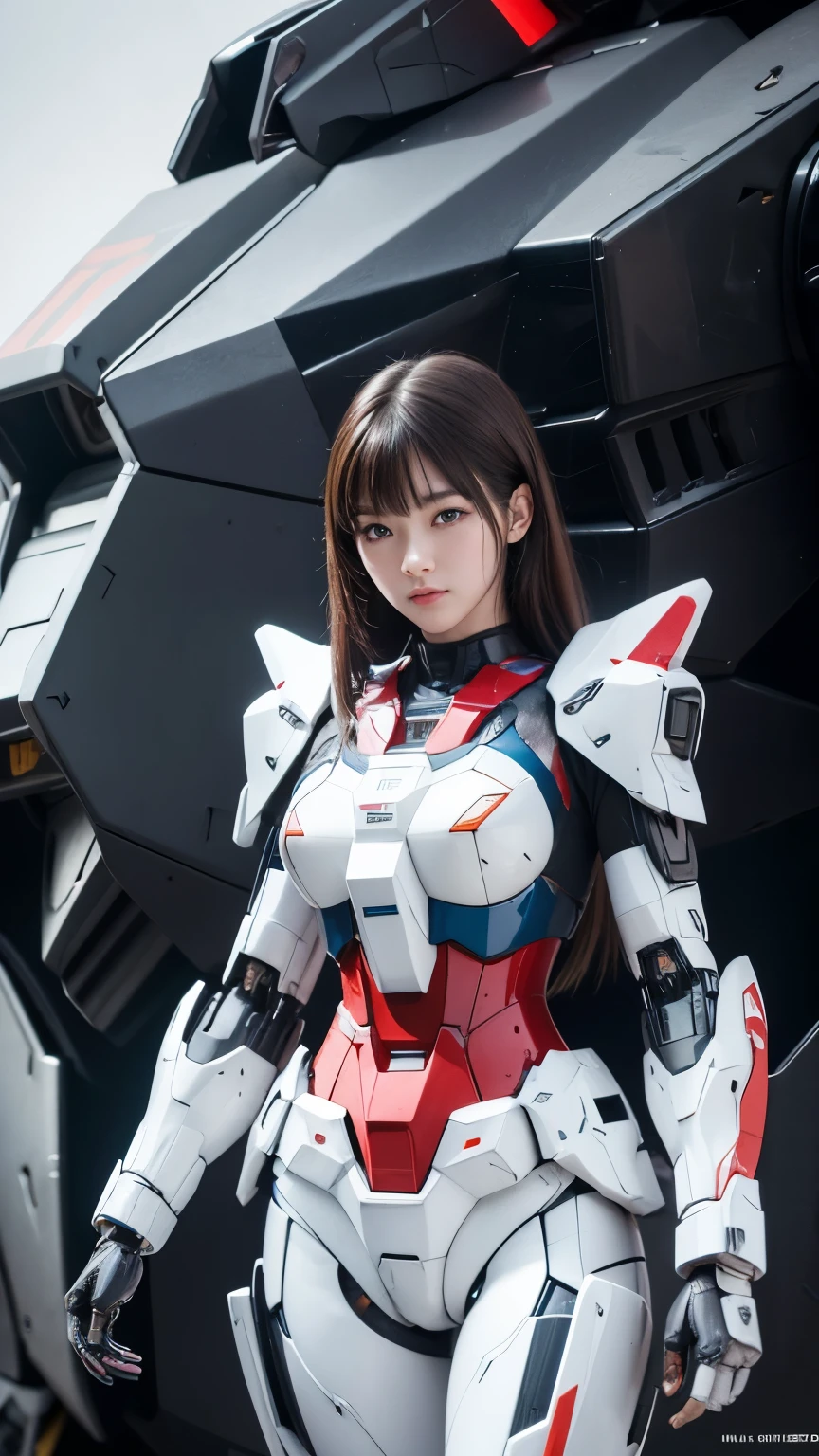 Textured skin, Super Detail, high details, High quality, Best Quality, hight resolution, 1080p, hard disk, Beautiful,(Gundam),beautiful cyborg woman,Mecha Cyborg Girl,Battle Mode,Girl with a Mecha Body,She wears a futuristic Gundam mecha,Fulll body Shot