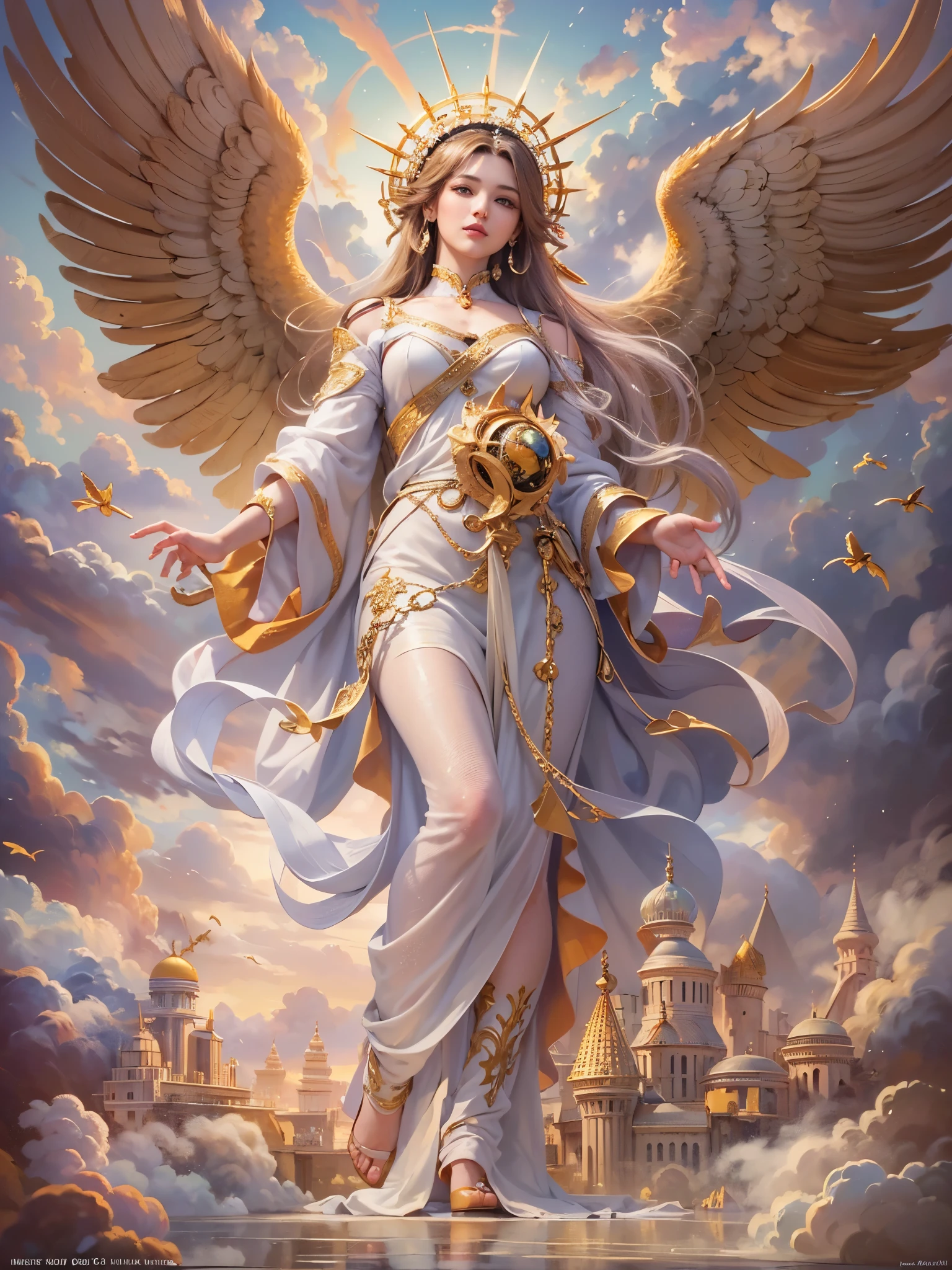 ((highest quality)),(Ultra-high resolution),(Very detailed),(Detailed Description),((The best CG)),(A masterpiece),Ultra-detailed art,Amazing drawing art,(Art with precise details:1.5), (1 adult female:1.6),(Beautiful and well-proportioned face:1.5),smile:1.6, creation of heaven and earth,Heaven and earth are opened,Unparalleled in the world,Invincible,
