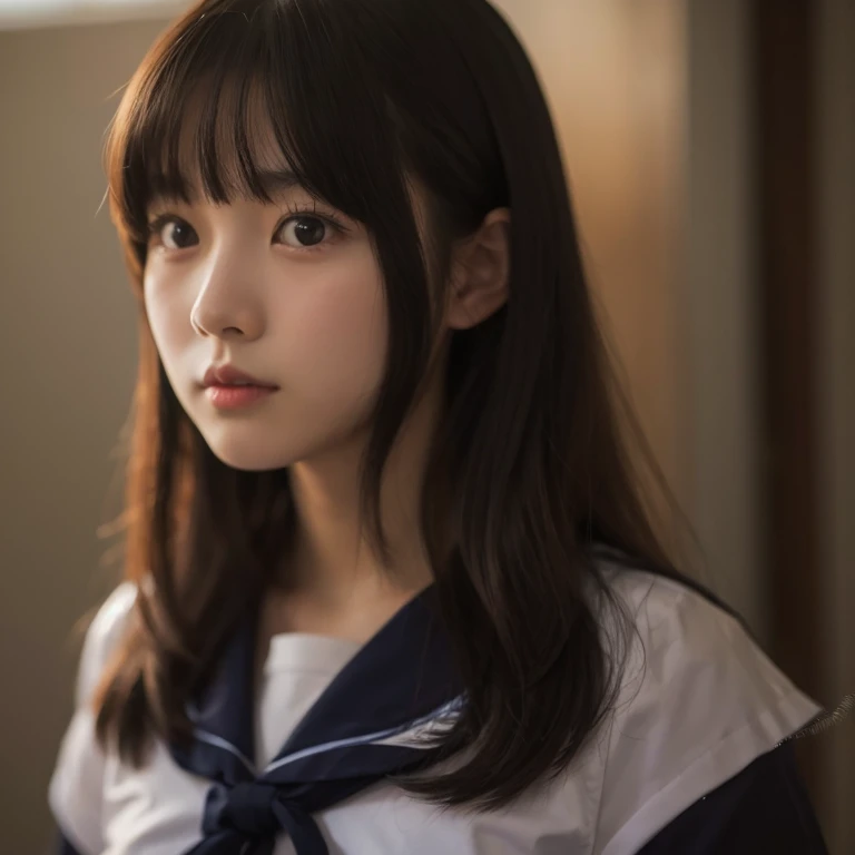 (((Full body ))、Close up portrait of a girl in a sailor's uniform, Jiyun Choi, Around 19 years old, Yoshitomo Nara, Junko Enoshima, akiko takase, Yunling, 27 years old, Aoi Ogata, old photograph, 28 years old, 29-year-old, old yearbook photo