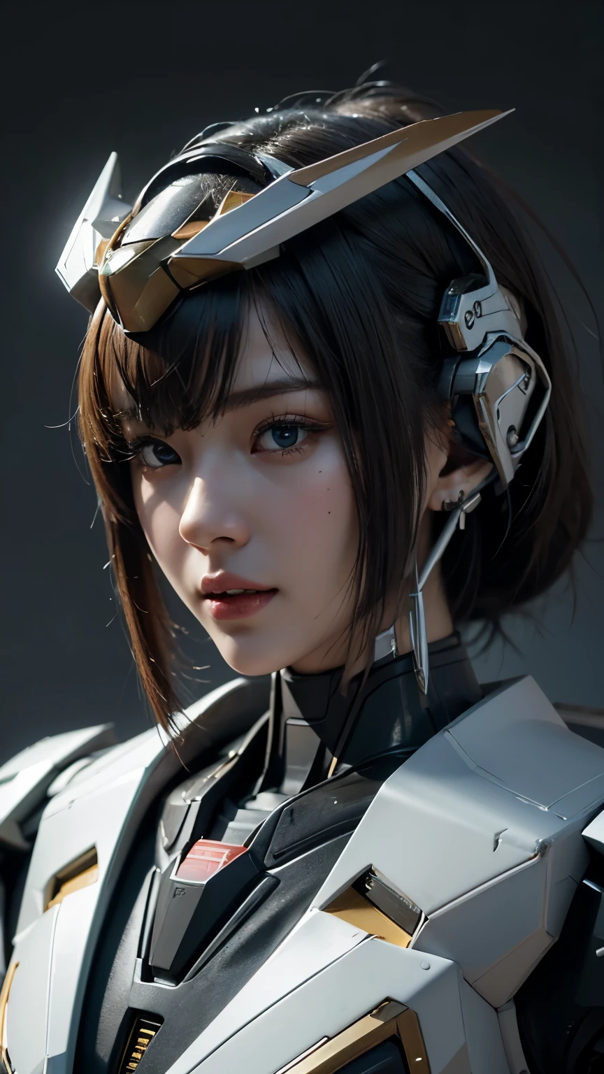 Textured skin, Super Detail, high details, High quality, Best Quality, hight resolution, 1080p, hard disk, Beautiful,(Gundam),beautiful cyborg woman,Mecha Cyborg Girl,Battle Mode,Girl with a Mecha Body,She wears a futuristic Gundam mecha,Fulll body Shot