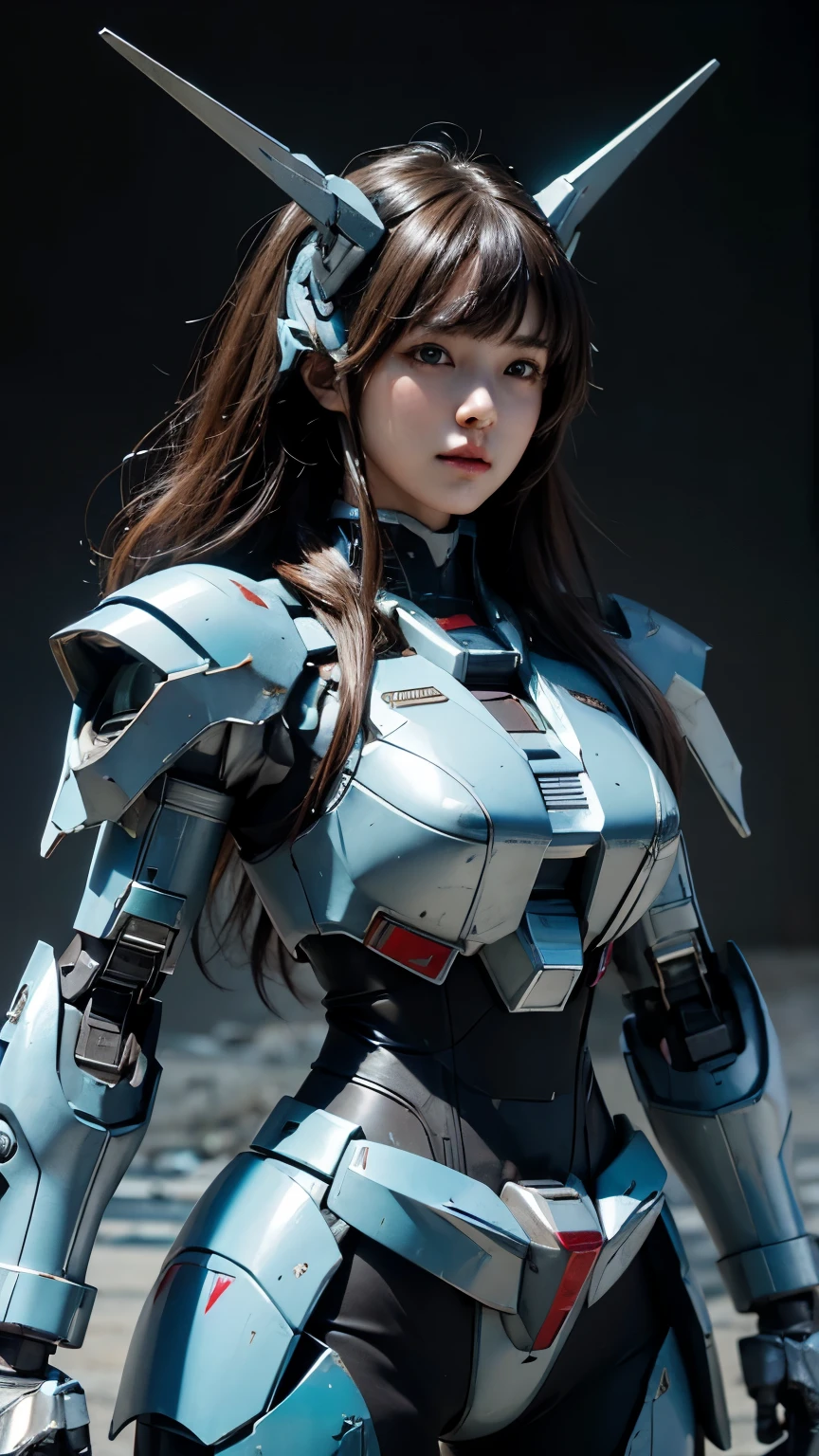 Textured skin, Super Detail, high details, High quality, Best Quality, hight resolution, 1080p, hard disk, Beautiful,(Gundam),beautiful cyborg woman,Mecha Cyborg Girl,Battle Mode,Girl with a Mecha Body,She wears a futuristic Gundam mecha,Fulll body Shot