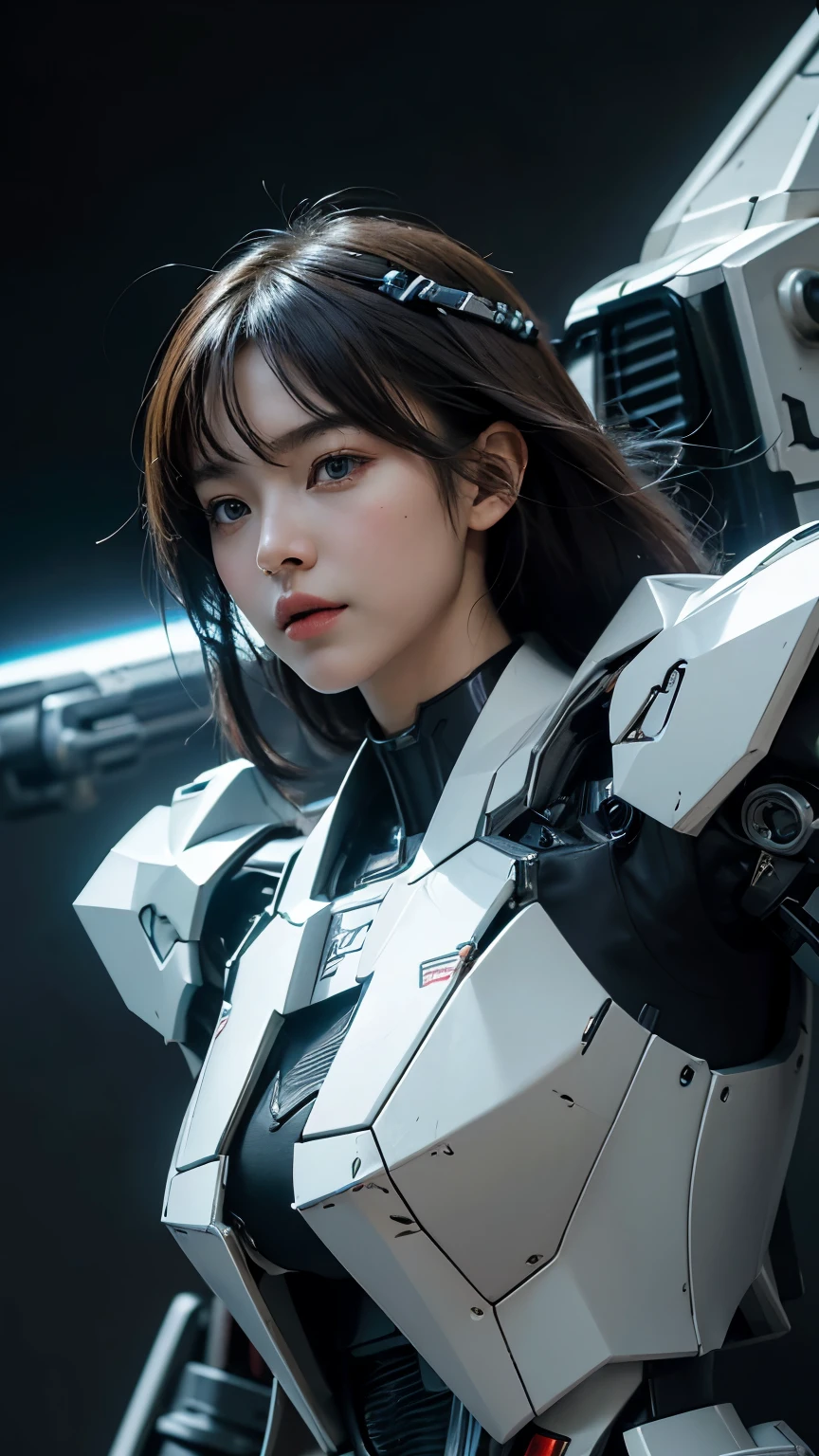 Textured skin, Super Detail, high details, High quality, Best Quality, hight resolution, 1080p, hard disk, Beautiful,(Gundam),beautiful cyborg woman,Mecha Cyborg Girl,Battle Mode,Girl with a Mecha Body,She wears a futuristic Gundam mecha,Fulll body Shot