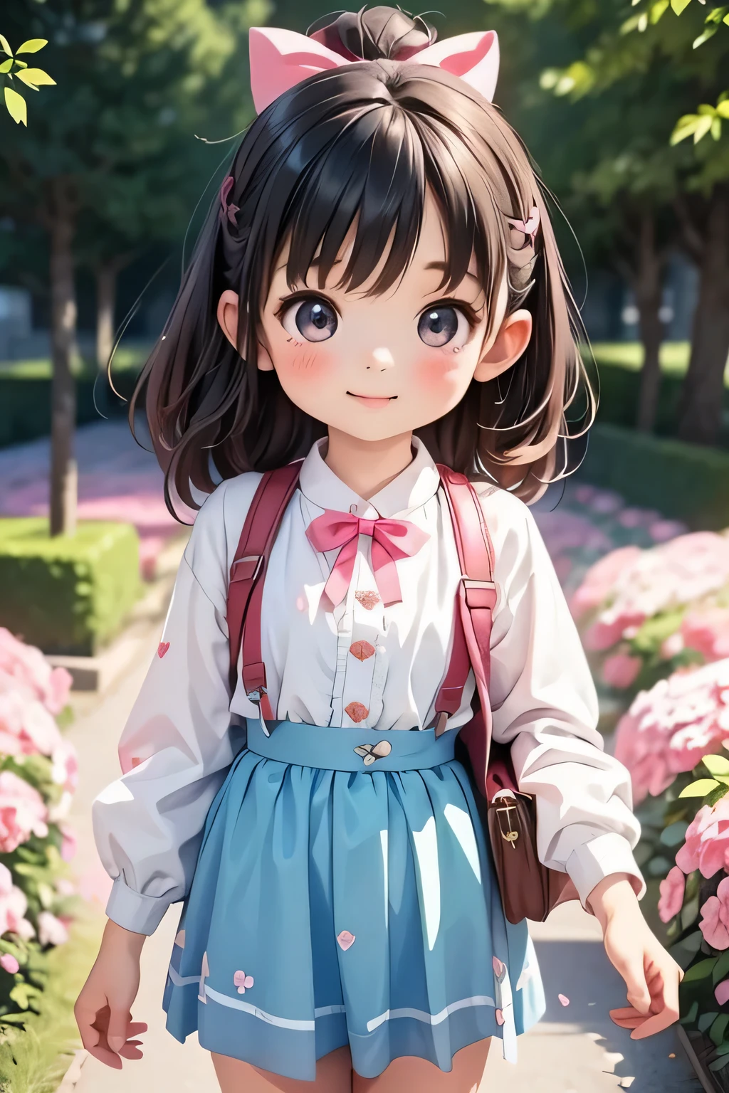 highest quality、High resolution、Detailed Background、(Detailed eyes:1.2)、10 year old beautiful girl、(Highly detailed face:1.4)、Huge breasts、Cute hair color、Cute hairstyle、
Carrying your backpack tightly、Walking energetically with small steps、
Holding hands with friends、While smiling and chatting、Cherry blossom petals fluttering、Going to school happily、
So cute!、It's soothing to watch.、
The way to school、A moment of fun、
Of girls with exciting hearts、A scene of friendship、
I can't help but smile、Such a day々In the scenery、
Watching over your little back makes me feel kind、
Because we wish for a childlike innocence and healthy growth、
The designs of stylish and clean-looking T-shirts and polo shirts decorated with frills and ribbons are intended to help people improve their lives.、Skirts and culottes are suitable、Jackets and cardigans are recommended、
The design is decorated with ribbons and lace for a cute look.、Sneakers or flat shoes are recommended