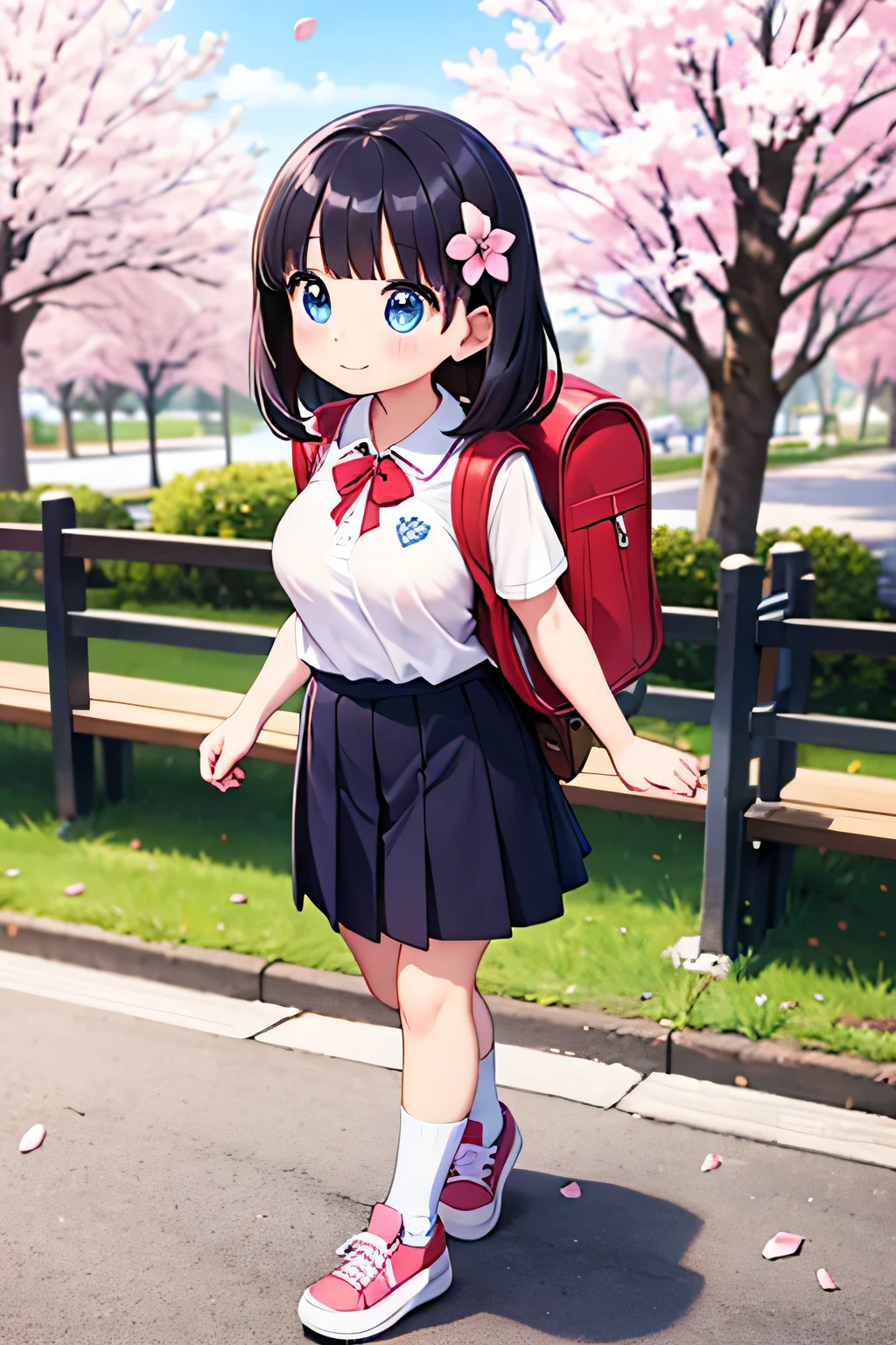 highest quality、High resolution、Detailed Background、(Detailed eyes:1.2)、10 year old beautiful girl、(Highly detailed face:1.4)、Huge breasts、Cute hair color、Cute hairstyle、
Carrying your backpack tightly、Walking energetically with small steps、
Holding hands with friends、While smiling and chatting、Cherry blossom petals fluttering、Going to school happily、
So cute!、It&#39;s soothing to watch.、
The way to school、A moment of fun、
Of girls with exciting hearts、A scene of friendship、
I can&#39;t help but smile、Such a day々In the scenery、

Watching over your little back makes me feel kind、
Because we wish for a childlike innocence and healthy growth、
The designs of stylish and clean-looking T-shirts and polo shirts decorated with frills and ribbons are intended to help people improve their lives.、Skirts and culottes are suitable、Jackets and cardigans are recommended、
The design is decorated with ribbons and lace for a cute look.、Sneakers or flat shoes are recommended