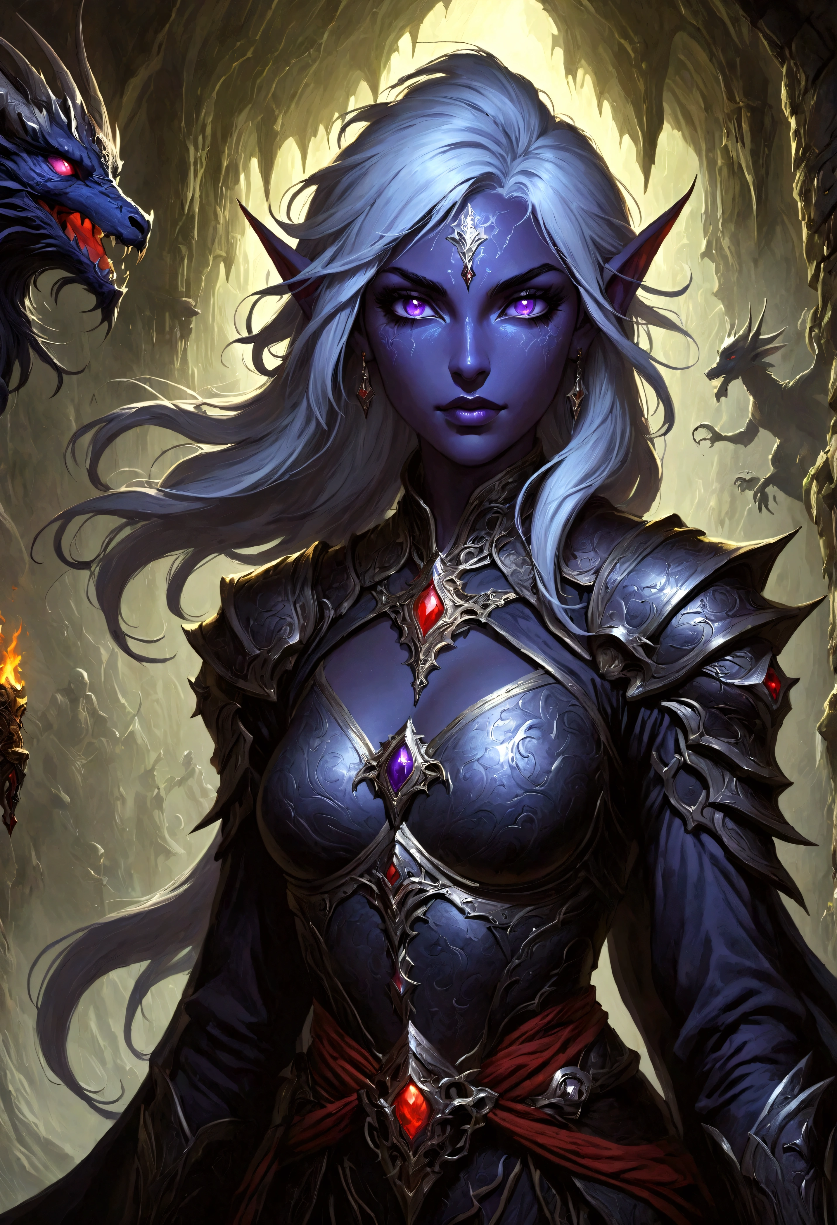 白发Dark Elves， Noah Bradley (Noah Bradley) Inspiring Portraits,Dark Elves，Drow，Dungeons &amplifier; dragon，magic游戏，magic，Summon the Dragon