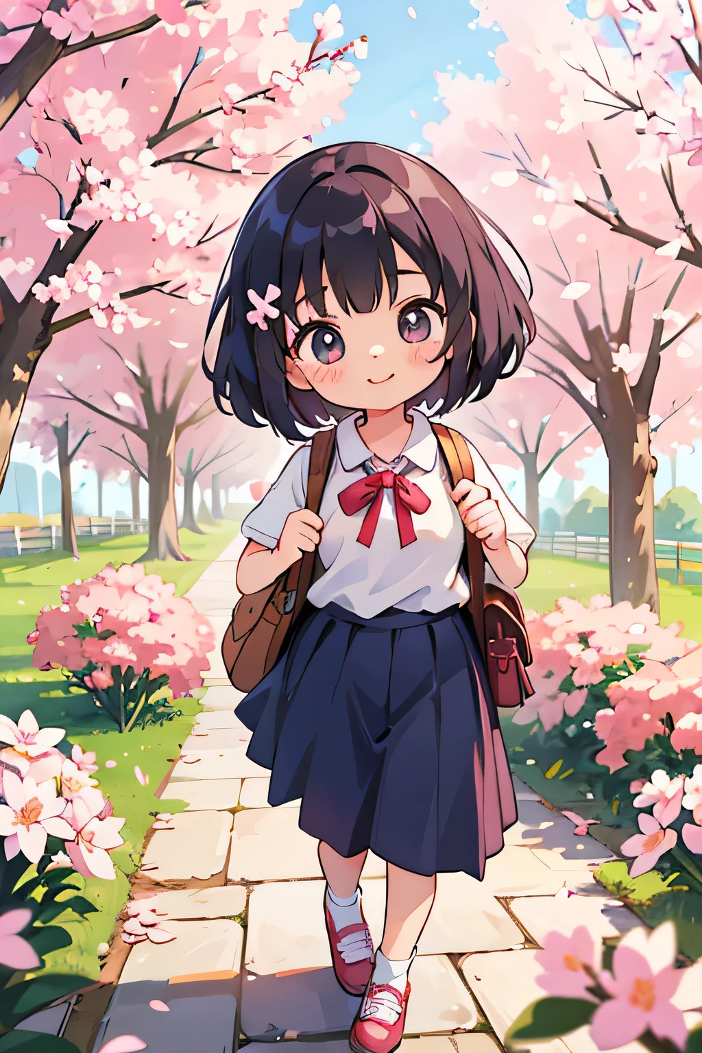 highest quality、High resolution、Detailed Background、(Detailed eyes:1.2)、 beautiful girl、(Highly detailed face:1.4)、Huge breasts、Cute hair color、Cute hairstyle、
Carrying your backpack tightly、Walking energetically with small steps、
Holding hands with friends、While smiling and chatting、Cherry blossom petals fluttering、Going to school happily、
So cute!、It&#39;s soothing to watch.、
The way to school、A moment of fun、
Of girls with exciting hearts、A scene of friendship、
I can&#39;t help but smile、Such a day々In the scenery、

Watching over your little back makes me feel kind、
Because we wish for a childlike innocence and healthy growth、
The designs of stylish and clean-looking T-shirts and polo shirts decorated with frills and ribbons are intended to help people improve their lives.、Skirts and culottes are suitable、Jackets and cardigans are recommended、
The design is decorated with ribbons and lace for a cute look.、Sneakers or flat shoes are recommended