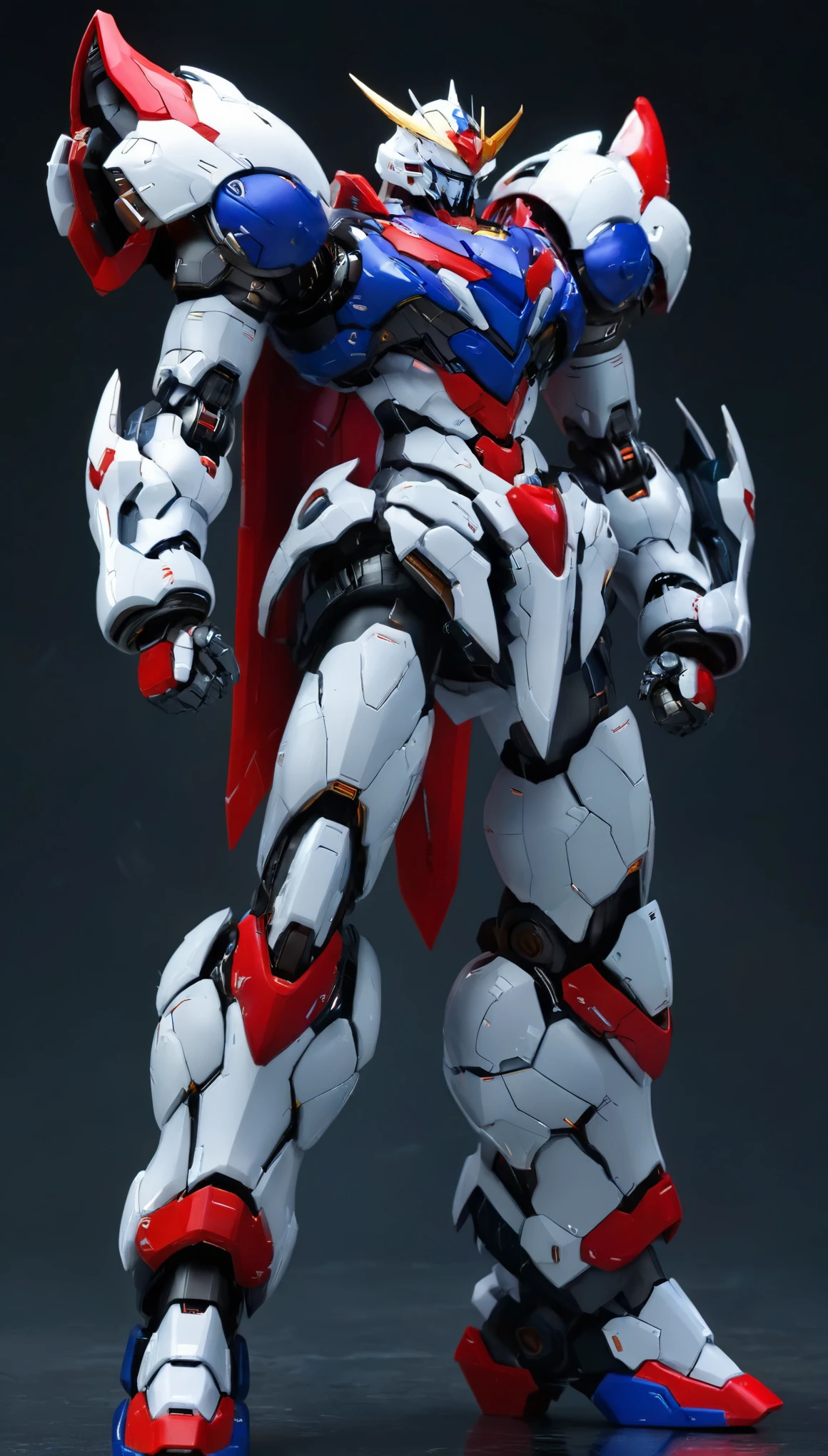 Humanoid Mecha, fully enclosed shoulder guards, matching arm and leg guards, full body, full armor, the design balances heavy with agility, (the color scheme is primarily white with red and blue accents, the concept Inspired by Super robot, organic biotech armor, standing, floating high above the futuristic sci-fi city), exquisite and mature art style, (aura effect, energy, glowing eyes, the armor glows), ((SRS)), metallic, dynamic, dramatic, high definition, best quality, highres, ultra-detailed, ultra-fine painting, extremely delicate, professional, perfect body proportions, anatomically correct, symmetrical face, extremely detailed eyes and face, high quality eyes, creativity, RAW photo, UHD, 32k, Natural light, cinematic lighting, masterpiece-anatomy-perfect, masterpiece:1.5