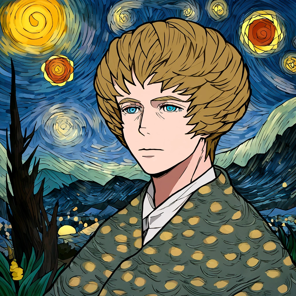 Make a version of van gogh girrasois with good quality, estilo noite estrelada de van gogh