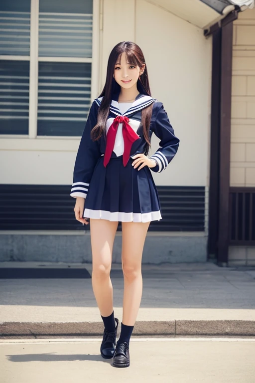 (((Full body:1.5)))、Close up portrait of a girl in a sailor's uniform, Jiyun Choi, Around 19 years old, Yoshitomo Nara, Junko Enoshima, akiko takase, Yunling, 27 years old, Aoi Ogata, old photograph, 28 years old, 29-year-old, old yearbook photo