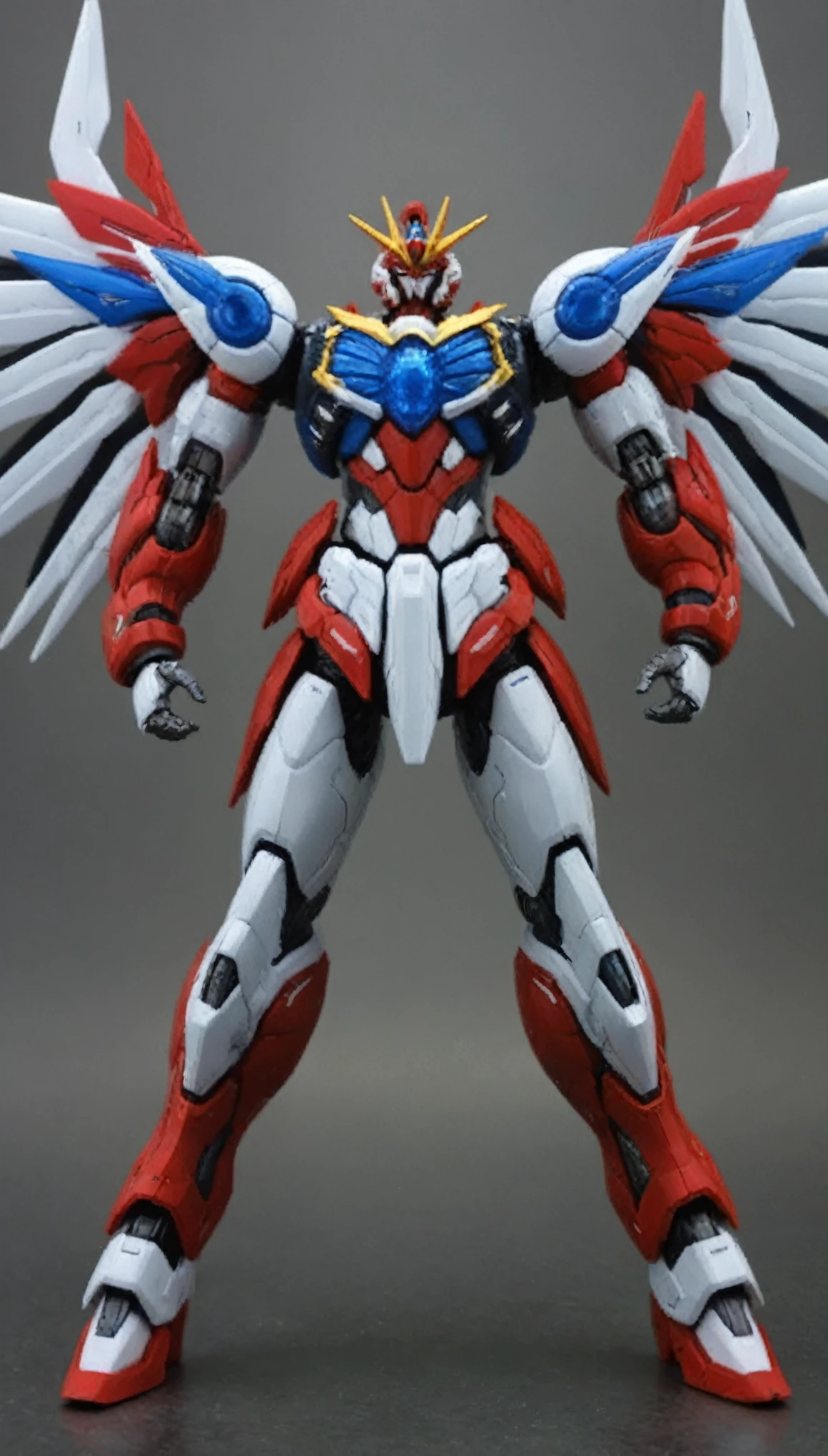 Humanoid Mecha, fully enclosed shoulder guards, matching arm and leg guards, full body, full armor, the design balances heavy with agility, (the color scheme is primarily white with red and blue accents, the concept Inspired by Super robot, organic biotech armor, standing, floating high above the futuristic sci-fi city), exquisite and mature art style, (aura effect, energy, glowing eyes, the armor glows), ((SRS)), metallic, dynamic, dramatic, high definition, best quality, highres, ultra-detailed, ultra-fine painting, extremely delicate, professional, perfect body proportions, anatomically correct, symmetrical face, extremely detailed eyes and face, high quality eyes, creativity, RAW photo, UHD, 32k, Natural light, cinematic lighting, masterpiece-anatomy-perfect, masterpiece:1.5