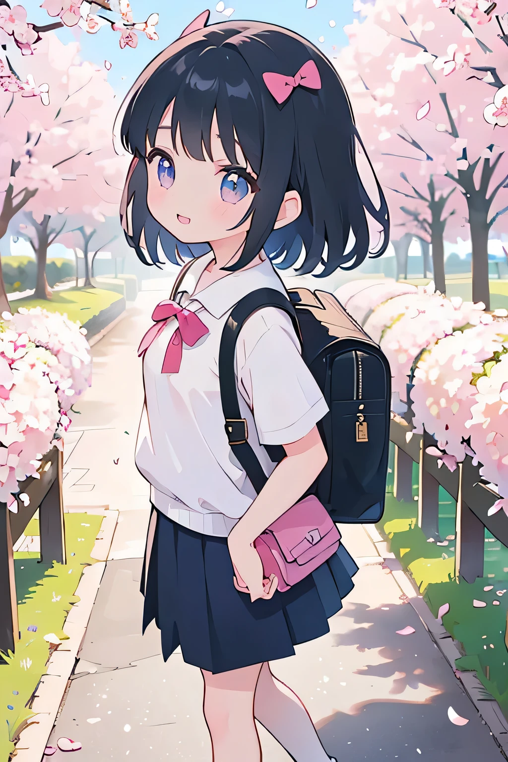 highest quality、High resolution、Detailed Background、(Detailed eyes:1.2)、 beautiful girl、(Highly detailed face:1.4)、Huge breasts、Cute hair color、Cute hairstyle、
Carrying your backpack tightly、Walking energetically with small steps、
Holding hands with friends、While smiling and chatting、Cherry blossom petals fluttering、Going to school happily、
So cute!、It&#39;s soothing to watch.、
The way to school、A moment of fun、
Of girls with exciting hearts、A scene of friendship、
I can&#39;t help but smile、Such a day々In the scenery、

Watching over your little back makes me feel kind、
Because we wish for a childlike innocence and healthy growth、
The designs of stylish and clean-looking T-shirts and polo shirts decorated with frills and ribbons are intended to help people improve their lives.、Skirts and culottes are suitable、Jackets and cardigans are recommended、
The design is decorated with ribbons and lace for a cute look.、Sneakers or flat shoes are recommended