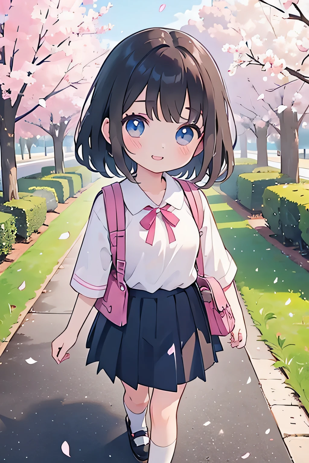 highest quality、High resolution、Detailed Background、(Detailed eyes:1.2)、 beautiful girl、(Highly detailed face:1.4)、Huge breasts、Cute hair color、Cute hairstyle、
Carrying your backpack tightly、Walking energetically with small steps、
Holding hands with friends、While smiling and chatting、Cherry blossom petals fluttering、Going to school happily、
So cute!、It&#39;s soothing to watch.、
The way to school、A moment of fun、
Of girls with exciting hearts、A scene of friendship、
I can&#39;t help but smile、Such a day々In the scenery、

Watching over your little back makes me feel kind、
Because we wish for a childlike innocence and healthy growth、
The designs of stylish and clean-looking T-shirts and polo shirts decorated with frills and ribbons are intended to help people improve their lives.、Skirts and culottes are suitable、Jackets and cardigans are recommended、
The design is decorated with ribbons and lace for a cute look.、Sneakers or flat shoes are recommended