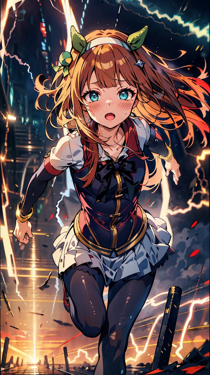 Best image quality、High resolution、masterpiece、super high quality、Arena、Run、颯爽とRun、Sweaty、Very short pleated skirt、Heavy breathing、Blushing、4K quality、Black Pantyhose、shout、Explosive、Burst speed、Sonic、light speed、Open your mouth wide、もの凄い勢いでRun、A big storm is brewing
