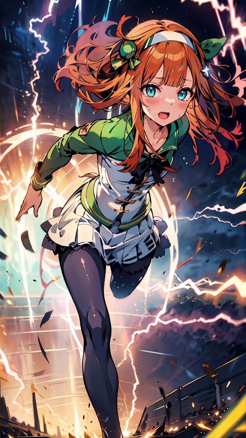 Best image quality、High resolution、masterpiece、super high quality、Arena、Run、颯爽とRun、Sweaty、Very short pleated skirt、Heavy breathing、Blushing、4K quality、Black Pantyhose、shout、Explosive、Burst speed、Sonic、light speed、Open your mouth wide、もの凄い勢いでRun、A big storm is brewing