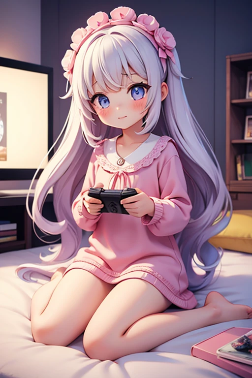 ((petite bishojo, two girls)), ((kawaii face)), ((kawaii eyes)), ((masterpiece)), ((top quality)), ((hyper detailed)), (exquisite), (depth), (crisp), (8k), (beautiful and aesthetic), (super detailed skin), ((high standard)), ((high resolution)), (perfect anatomy), (full body), (blush), (wariza), (lounge wear), ((holding, gamepad)), ((watching TV, playing video games)), ((perfect hands))