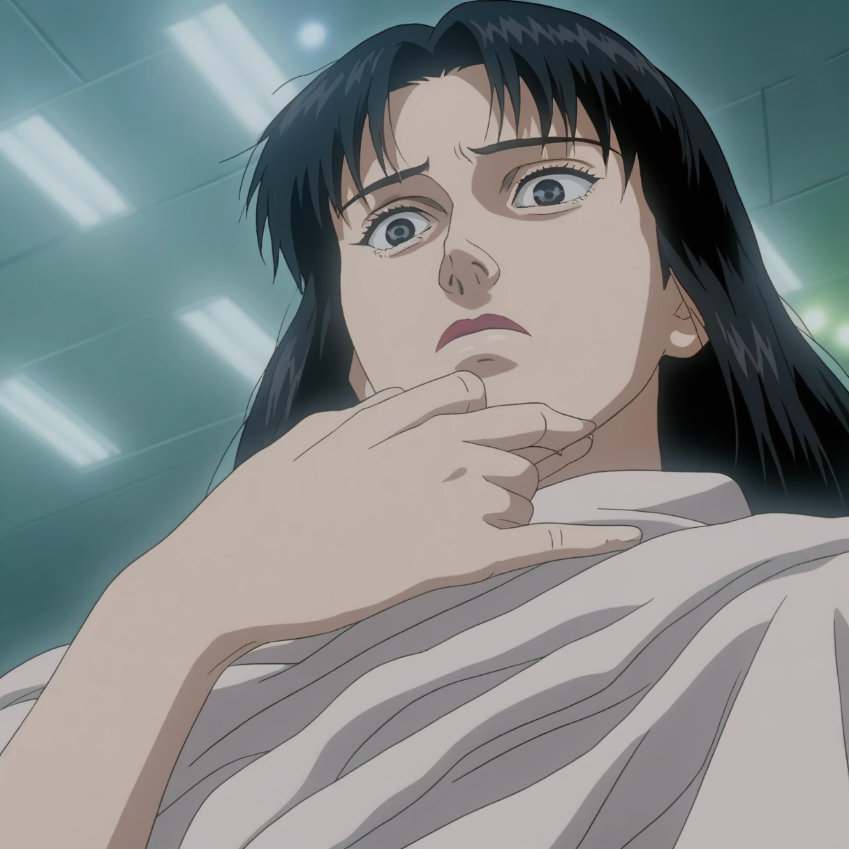 A low angle movie still from below,whole body,One girl,alone,Black Hair,black eye,Parody,close,Black Hair,Long Hair,,Eroge,anime,manga,Browsing Caution,comics,アダルトanimeーション,Explicit,オリジナルビデオanimeーション,Bible Black Style black_eye, Eroge,anime,manga,Browsing Caution,comics,アダルトanimeーション,Explicit,オリジナルビデオanimeーション, Baiburu Burakku style, Bible Black Style,Villain 0, Deep depth of field, Vignette, Very detailed, High budget, Bokeh, CinemaScope, Sad, amazing, nice, Film Grain, granular