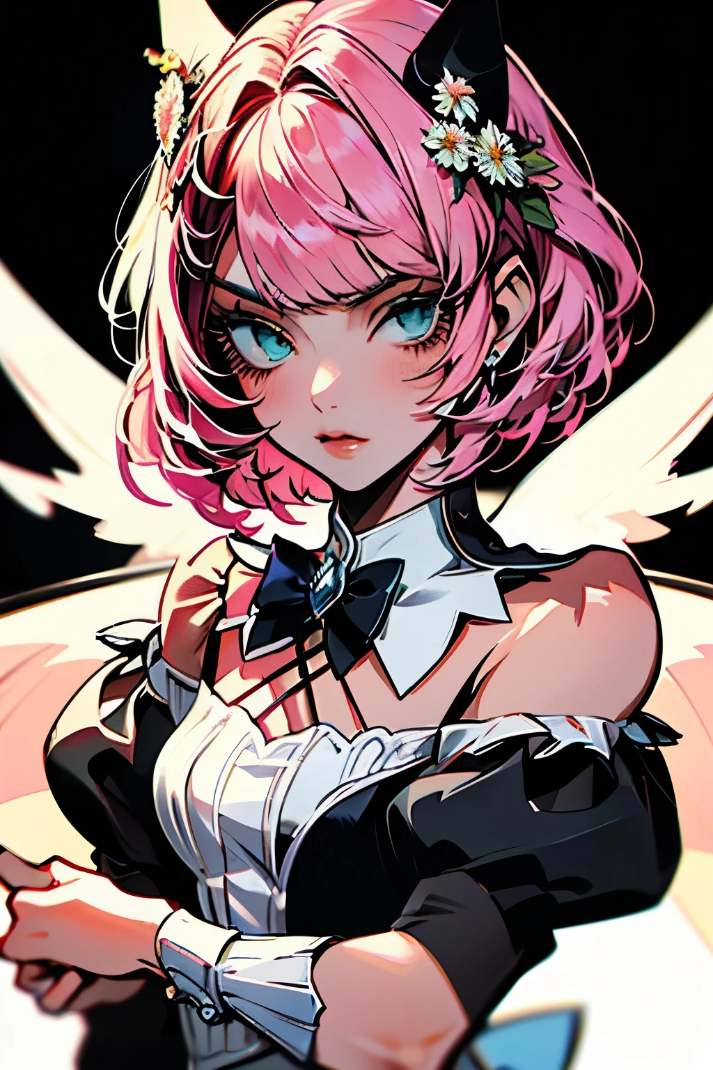 Alisa bosconovitch, melhor qualidade, contemporary, estilo plano, minimalismo, Ilustra??o plana de olhos verdes, cabelo rosa, cabelo curto, cabelos multicoloridos, Camisa Preta, mechanical wings, Close-U head portrait, peito pontudo, decote, super decote, medium breasts, tekken，cabelo rosa pastel, 1 garota, em quimono, hand painted，Desenho de linha sem cor, colorida do yandere pastel, tekken, Super cute girl with pink hair and gothic makeup on the side, com roupa de empregada，Figura esbelta，robusto，He sat on the floor，Vestido com roupas de empregada rosa e branco，cabelos muito curtos，com orelhas de gato，quadratic element，, kawaii cor-de-rosa na roupa da era de 1910, Alisa Bosconovich&#39;pink lips, no estilo da paleta de cores suave aurorapunk, an anime illustration of your face, gifs animados, hand drawn animation, charming sketches, suave e brilhante, romantismo nebuloso, estouros de estilo, fundo branco - ar 1:1 - niji 5 - estilo expressivo --s 50 , Pink kawaii in the 1920s clothing eraPink eagles, vestindo uma camisa branca brilhante, no estilo da paleta de cores suave aurorapunk, an anime illustration of your face, gifs animados, hand drawn animation, charming sketches, suave e brilhante, romantismo nebuloso, estouros de estilo, fundo branco - ar 1:1 - niji 5 - estilo expressivo --s 50, Absurdo, Alto, ultra detalhados, (1 garota:1.3), quebrar , Crie uma imagem com uma bela caligrafia
