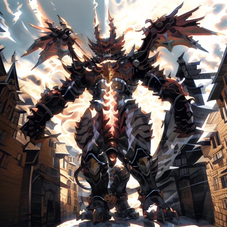 (masterpiece. official art. 8k. best quality. detailed full body. full body.)

(situation 1 : dominating GARO. GARO is over 1000 meters long. focus GIANT mechanical Muscular GARO is trampling the city. Looking down. macro. stomp. Low-angle perspective. emphasizing the immense size.)

(situation 2 :smoke and flames rising from the destruction in the city)

(Additional details 2: (Detailed head. Detailed Body. Detailed abs. gigantic muscles. HYPER MUSCLES. Gigachad Muscular. big muscle. pecs. triceps. traps. unusually developed muscular body. body full of huge muscles. showing off muscles. pectorales enormes. Exaggeratedly huge muscles. huge muscles. long legs.).

(Additional details 3: Spread wings. It has wings. have big wings. The claws are sharp. Sharp teeth.5 toes.).

(Additional details 4: black color hyper penis. hyper black penis. big penis)

(Additional details 5: wearing a full-face helmet. a fantasy-style biomecha armored combat suit. composite layered chest armor, fully enclosed shoulder guards, hero in anime style, perfect body proportions, golden ratio)

(Additional details 6 : Spraying hyper cum up everywhere into the sky from his erect penis. wide spray of cum, covered in cum, cum splashing in front of camera, crowd of naked muscular male spectators, bukkake, City is under a thick later of cum.)