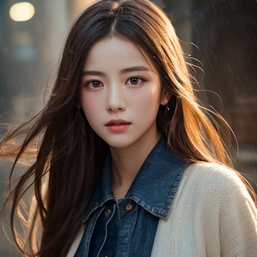 born, Super detailed, Realistic (1.3) Masterpiece portrait of a girl with long hair, Dynamic angle with messy hair, Installed in a world-class theater with superior cinema lighting, Lens flare, Dunhuang-style artistic sense, 8K resolution wallpaper quality, highest quality, Dancing in the Rain