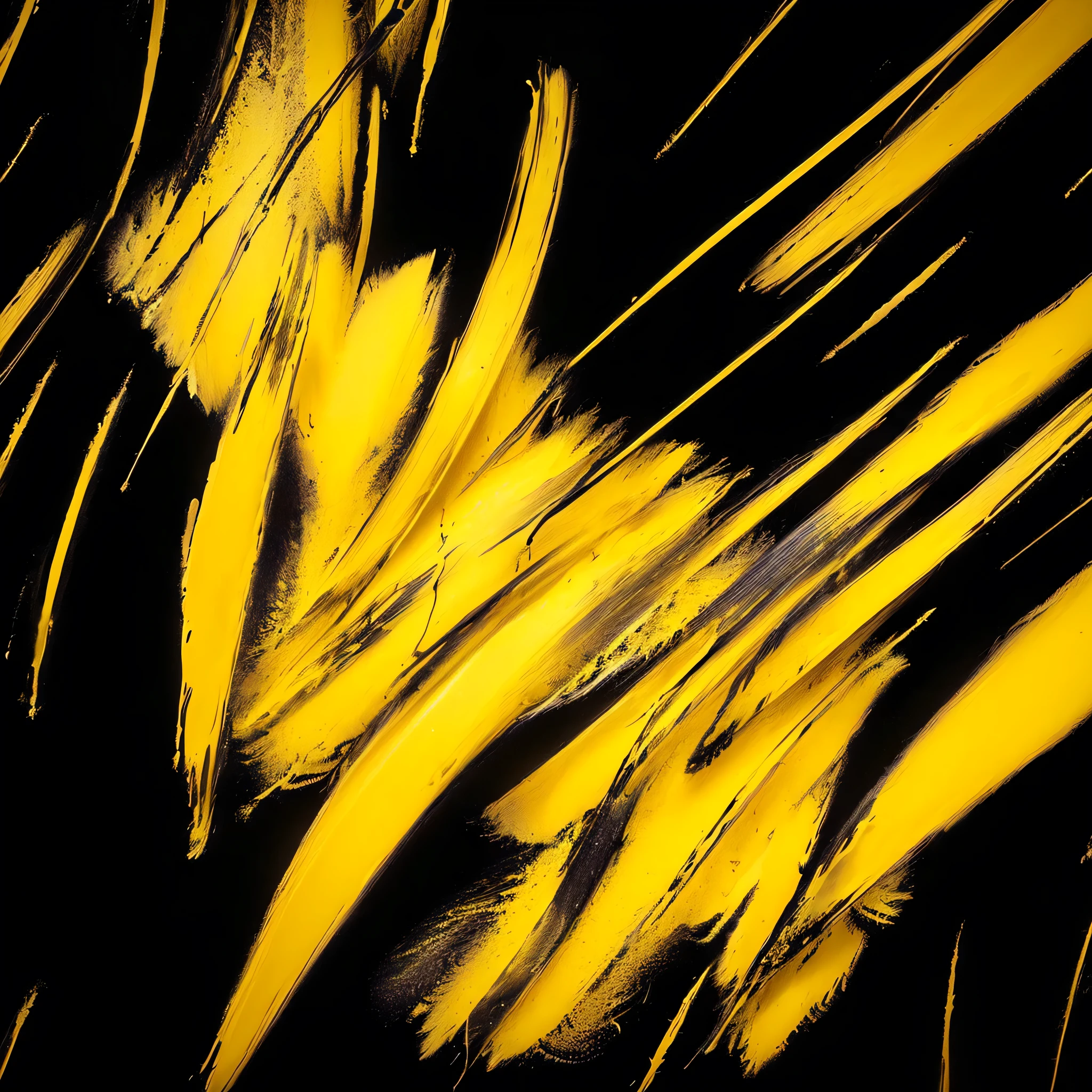 yellow and black photograph of a bunch of bananas on a black surface, surreal black and yellow, black and yellow colors, inspired by Hans Hartung, yellow and black, black and yellow, digital art - w 700, dramatic brush strokes, wild brush strokes, yellow charcoal, by Hans Hartung, golden feathers, digital art - w 0