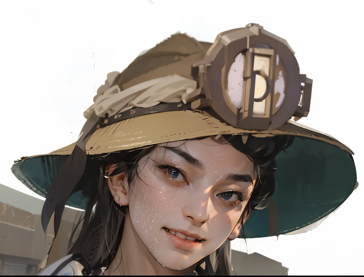 high quality, ,Meticulous portrayal,Clear structure,Clear structure的,Precise construction,,,cloth,Refinement.clean brush stroke,Explorer,A middle-aged man,Headband expedition hat,Carrying a large backpack,Smiling happily