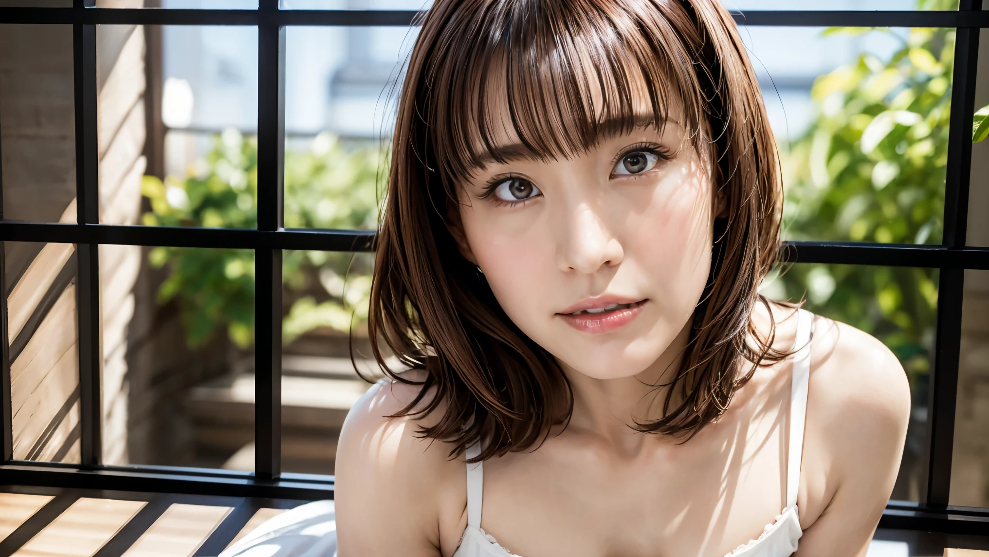 highest quality, Realistic, Perfect Human Anatomy, Very detailed, Very delicate and beautiful, Raw photo, Professional Lighting, Illumination, Depth of written boundary, Single focus, whole body, Skinny Japanese woman, 30-year-old woman, Brown Hair, Small Head, Beautiful Eyes, True Face, Realistic skin, Fine grain, White bra, White panties,Bobcut