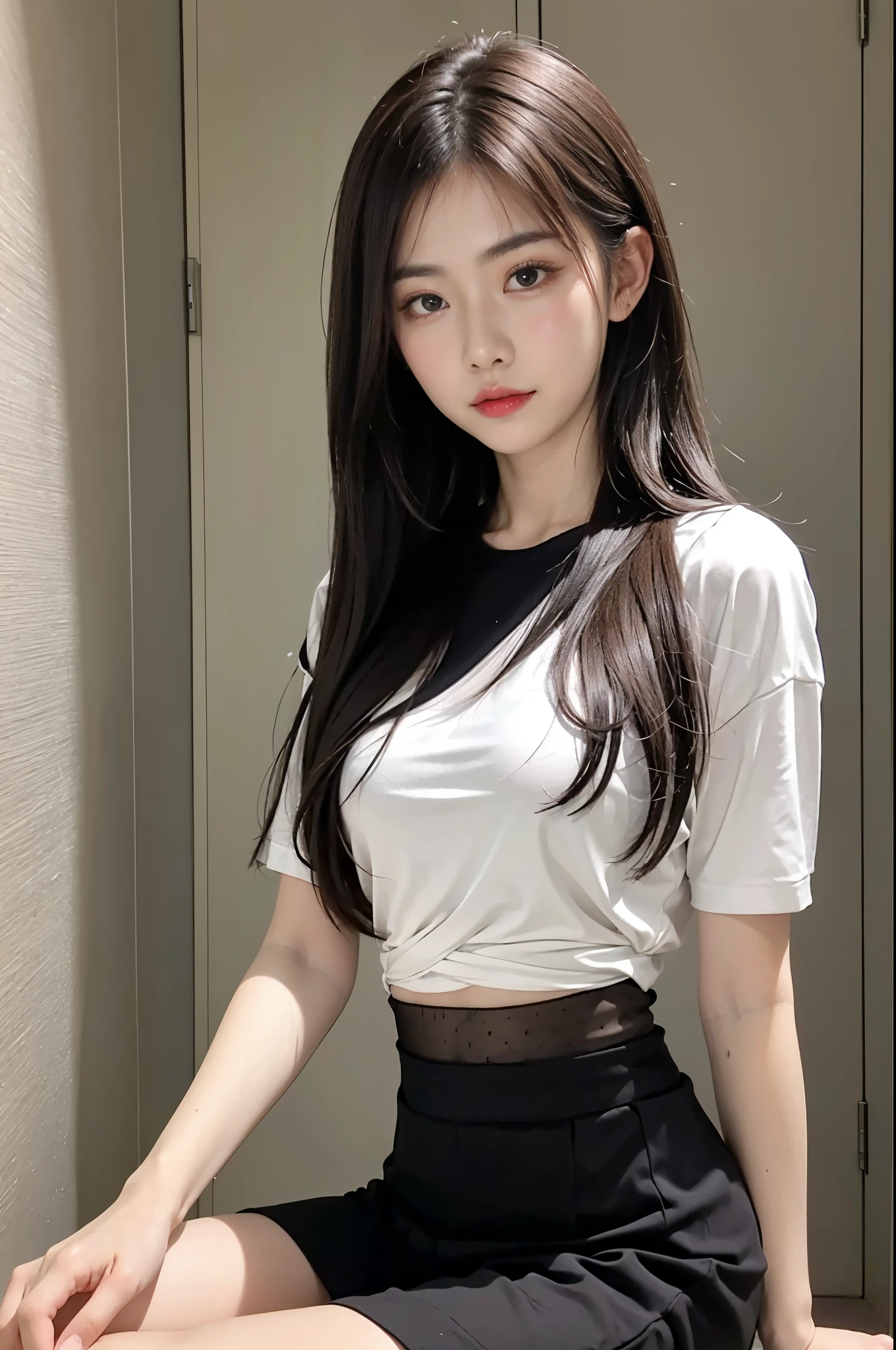 arafed asian woman in a white shirt and black skirt posing for a picture, a picture by Oliver Sin, trending on cg society, shin hanga, korean girl, gorgeous young korean woman, beautiful asian girl, beautiful south korean woman, gorgeous chinese model, young and cute girl, beautiful young korean woman, asian girl, wearing a red cute top, korean woman