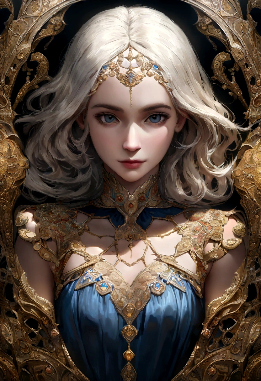 (symmetry),Center, A ((closure)) un portrAit,(isaac newton ), une blAnche Avec le visAge de MArguerite MoreAu, mince Avec de beAux cheveux chAtAins clAir ,Dressed in A long white And blue dress,35 mm, peAu nu nAturelle, DetAil of clothing, Texture 8K, 8K, insAne detAil, intricAte high detAil, hyperdétaillés, ReAlstic, soft cinemAtic light, HDR, mise Au point nette, ((((cinemAtic look)))), complicated, elegAnt, highly detAiled