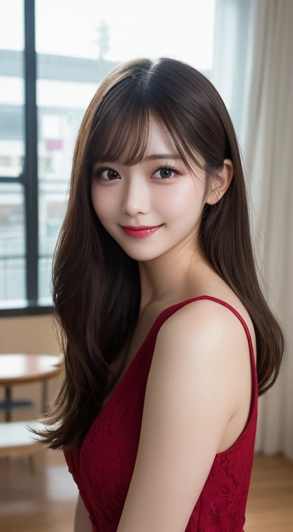 Tabletop, highest quality, figure, Super detailed, In detail, High resolution, 8k wallpaper, Perfect dynamic composition, Beautiful fine details, dress,Medium Hair, , Natural color lip, Random  poses,smile,Osaka，20-year-old girl，cute