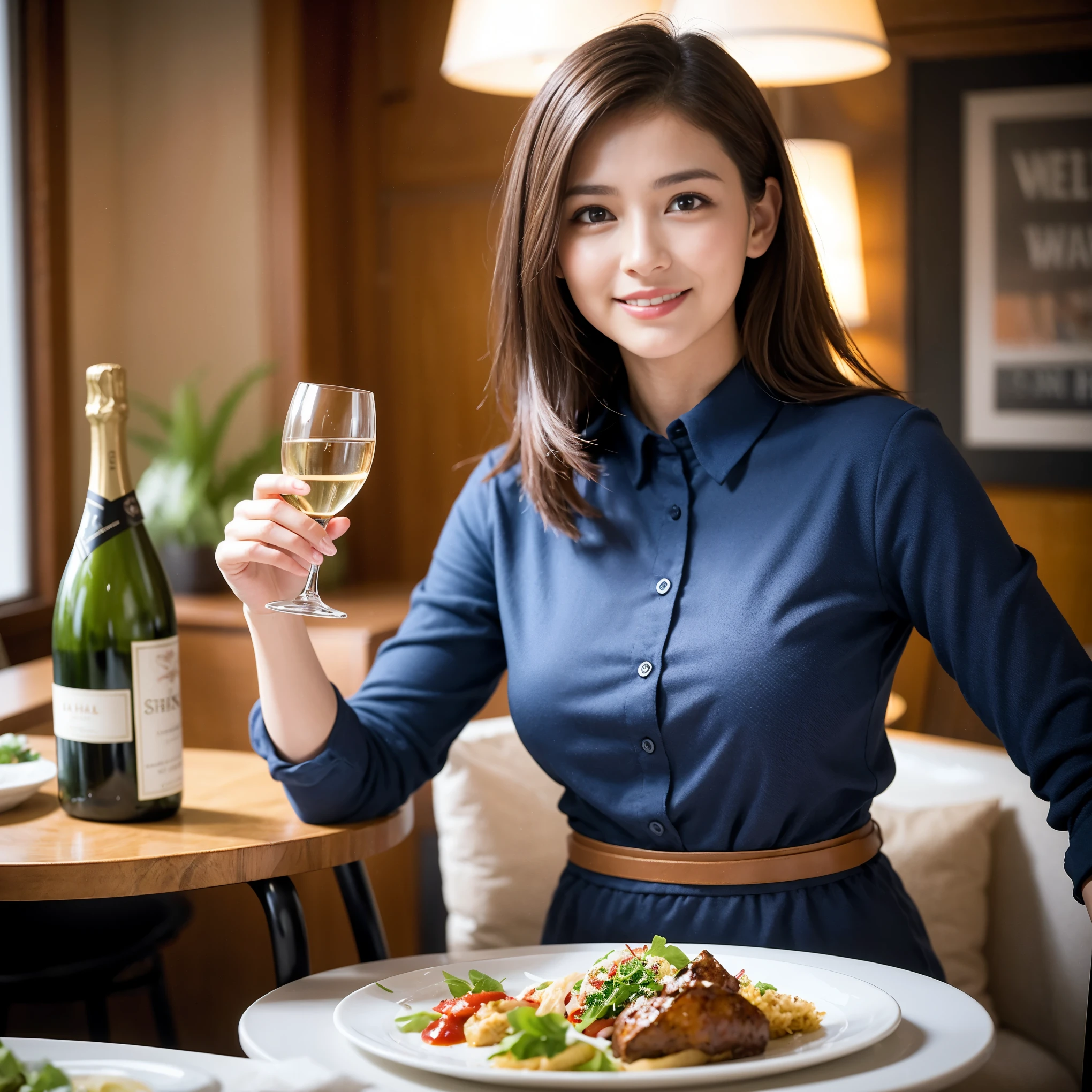 ((highest quality、8k、masterpiece:1.3))、A beautiful woman who looks like Rae Dunn、1 male、1 female、Couple、Spouse、The body is slim、((Bob Hale、Straight hair:1.2)), (Realistic, Intricate details:1.2), full-course dinner、テーブルの上のwine glass、Put the light on your face、 Amazing view of the sunset sky and clouds、A bright smile、The wonderfulness of smile、Bright image、The beauty of wine, Beautiful Face, blue eyes, The light shines on your face, Blushing, short hair,Bright Face、 (Age 44), 43 years old, red wine 、Appetizers、Italian food、Wine bottle、Champagne、sparkling wine、Two beauties、Brown Hair、Shortcuts、Long sleeve shirt、dress、Pretty Woman 1, (slimな顔), (The body is slim), (Brown Hair), (Shortcuts), cheeks turn a little red,Attractive beauty、restaurant, In a prominent place (From the waist up) Nova Frog Style, actress, model, Upper Body, White wine, slim, wine glass, A wine glass placed in the center, smile, (smile: 1.15), Beautiful fine grain, Depth f/2,saturation, High Contrast, Strong light and shadow,Moist Body:1.5、3D texture、Delicate eyes、Brown Hair、The hair is very shiny、