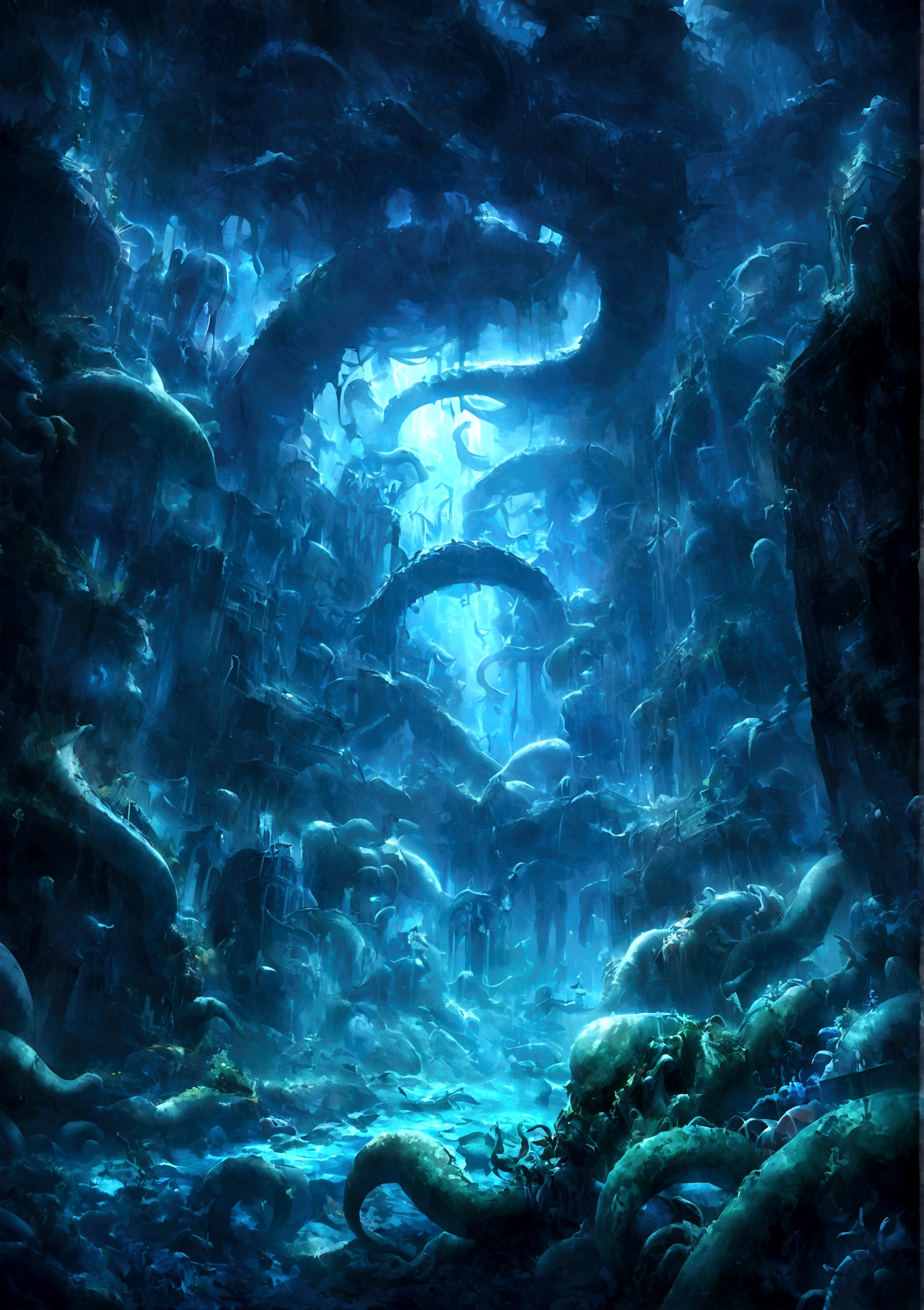 Cthulhu,Mythological Creatures,Tentacles,deep sea,dark,mystery,ancient,remains,mystery符号,mystery光芒,Underwater palace