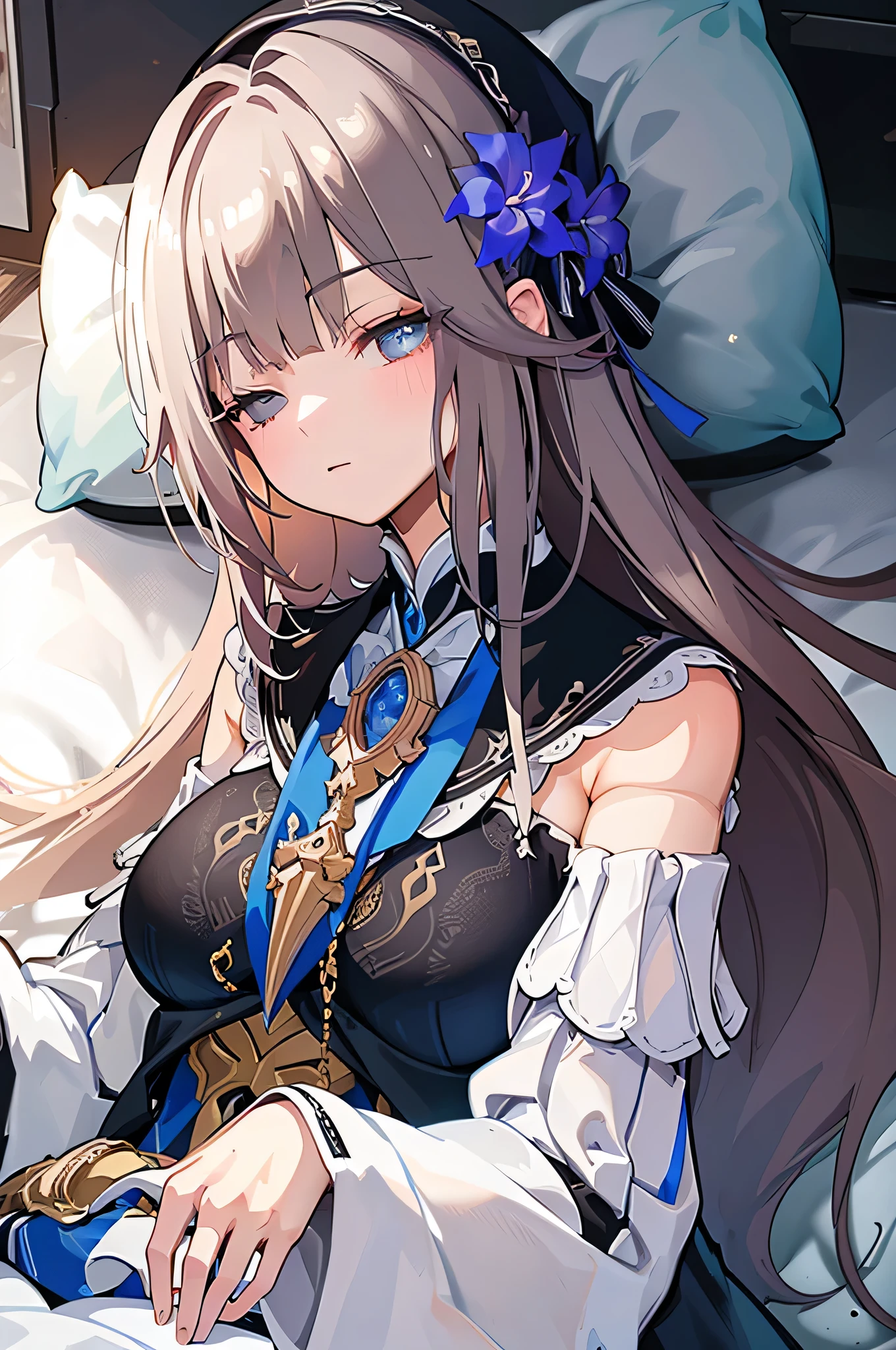 (Sleeping,Lying,Masterpiece, Top Quality, Top Quality, Official Art, Beautiful, Aesthetic:1.2), (1 girl), Highly Detailed Eyes, (Jittery Eyes), Most Detailed, (Perfect Face), Lustrous Skin, High Resolution,.