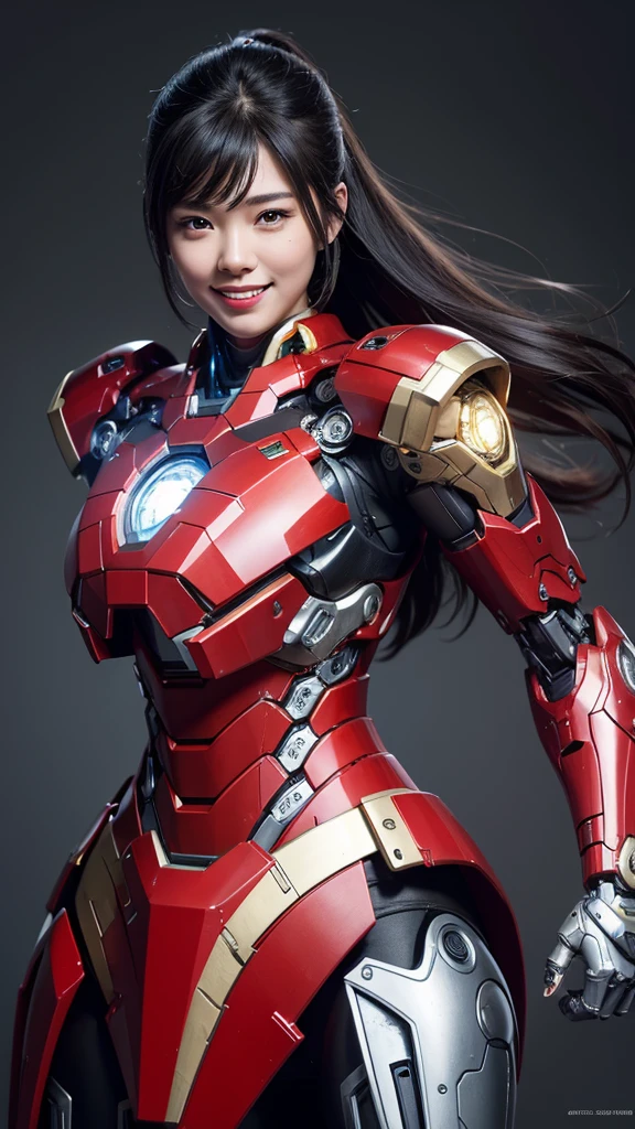 Textured skin, Super Detail, high details, High quality, Best Quality, hight resolution, 1080p, hard disk, Beautiful,(Iron Girl),Beautiful Smile,beautiful cyborg woman,Mecha Cyborg Girl,Battle Mode,Girl with a Mecha Body,She wears an Iron Man mech,A powerful cyborg woman, sleek and futuristic, with advanced mechanical augmentations that enhance her strength and capabilities