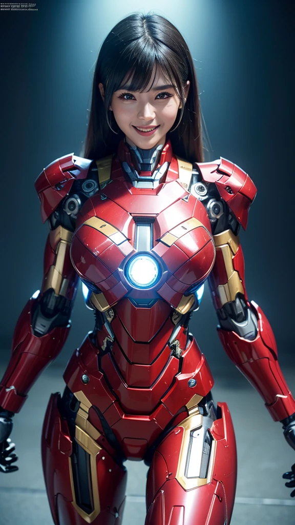 Textured skin, Super Detail, high details, High quality, Best Quality, hight resolution, 1080p, hard disk, Beautiful,(Iron Girl),Beautiful Smile,beautiful cyborg woman,Mecha Cyborg Girl,Battle Mode,Girl with a Mecha Body,She wears an Iron Man mech,A powerful cyborg woman, sleek and futuristic, with advanced mechanical augmentations that enhance her strength and capabilities