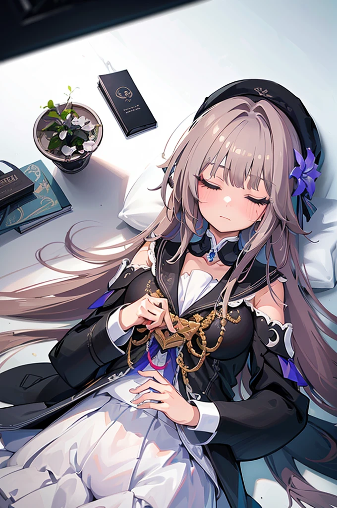 (Sleeping,Lying,Masterpiece, Top Quality, Top Quality, Official Art, Beautiful, Aesthetic:1.2), (1 girl), Highly Detailed Eyes, (Jittery Eyes), Most Detailed, (Perfect Face), Lustrous Skin, High Resolution,.