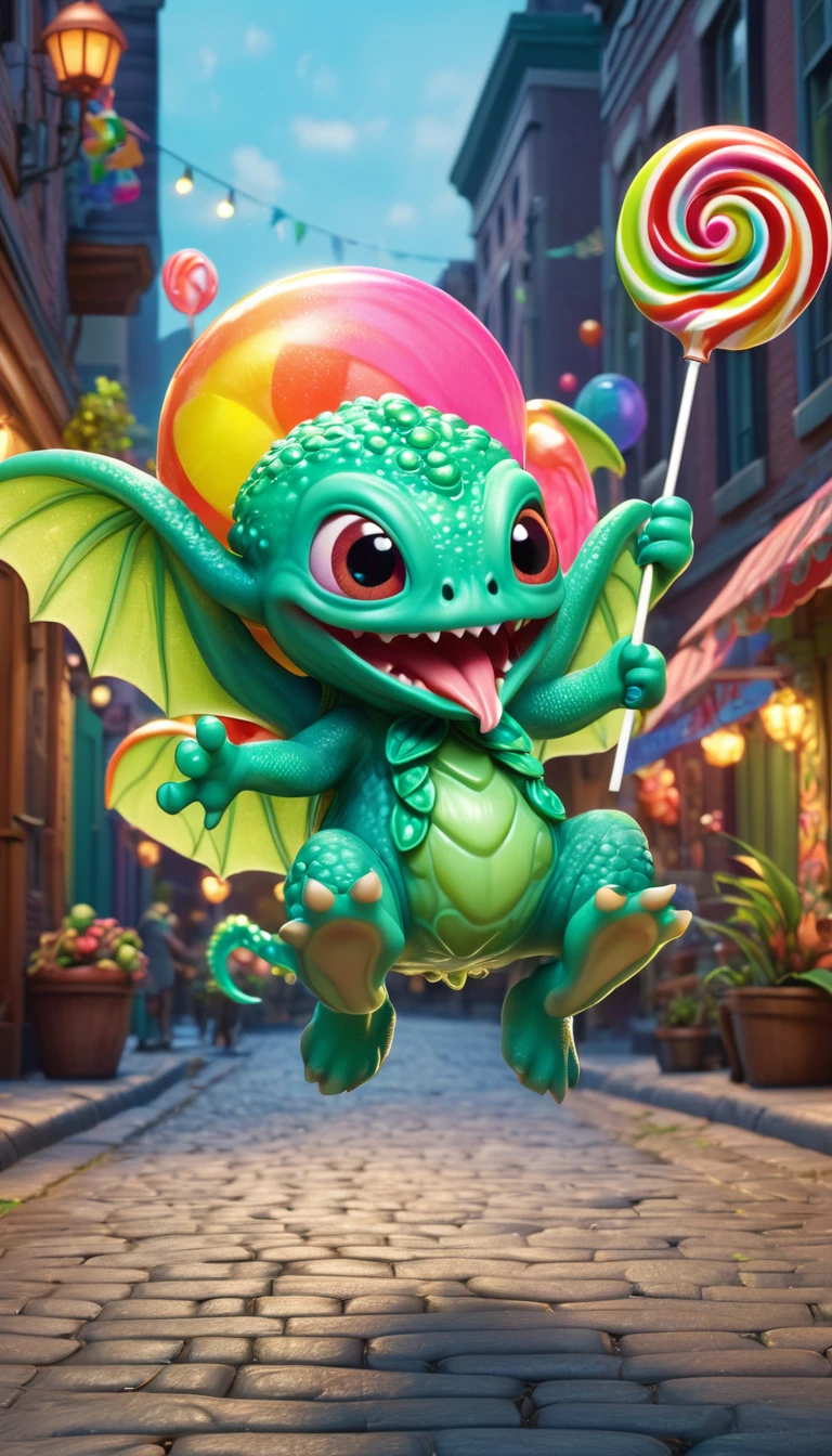 1 baby cthulhu hold large lollipop and jumping with joy,animated,pixar style,fantasy,cute,playful,colorful,whimsical,highly detailed,4k,photorealistic,intricate details,soft lighting,vibrant colors,(best quality,4k,8k,highres,masterpiece:1.2),ultra-detailed,(realistic,photorealistic,photo-realistic:1.37)