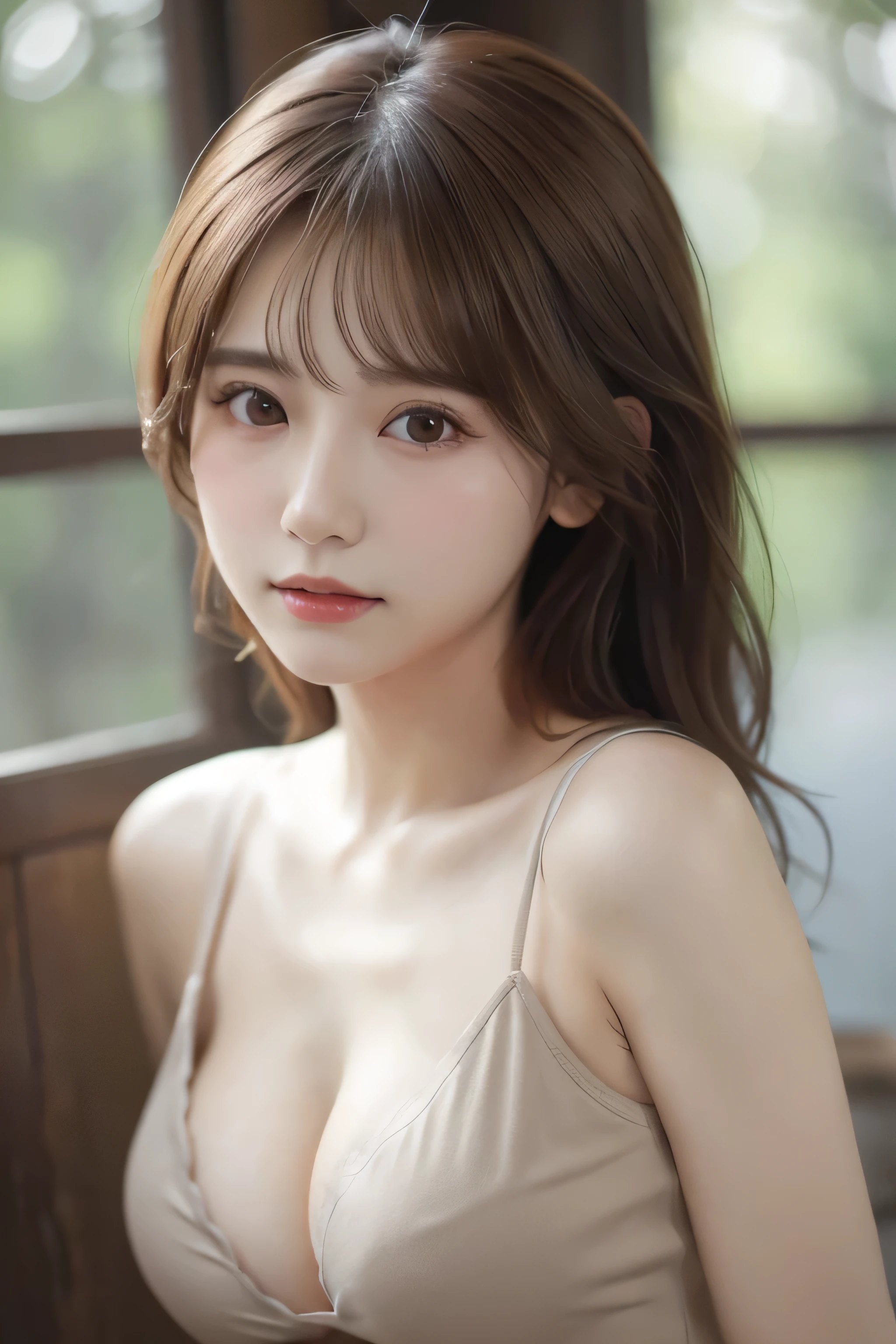 very small flat chest:1.2、(Showing small breasts:1.3)、Wearing makeup:1.3、Close-up of face:1.4、(((looking at the camera:1.4)))、{{masterpiece}}, {{highest quality}}, {{Very detailed}}, {{Small breasts}}, Cinematic Lighting,Beautiful and delicate shine, Dynamic Angle, Depth of written border, Light_leak, wonderful, Fine details, 4K, 8k,Japanese Idols, Brown hair short cut:1.3、, The background is a single grey color:1.3、, Dreamy look, Bright and warm tones, {Sexy pose}, (Large Breasts:1.5), (Slim Body:1.5),