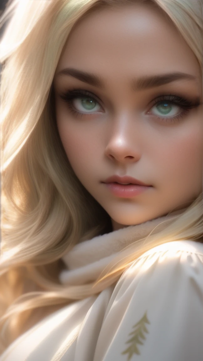 close up of a european woman, blonde hair, winter forest, natural skin texture, 24mm, 4k textures, soft cinematic light, RAW photo, photorealism, photorealistic, intricate, elegant, highly detailed, sharp focus, ((((cinematic look)))), soothing tones, insane details, intricate details, hyperdetailed, low contrast, soft cinematic light, dim colors, exposure blend, hdr, faded, full_body