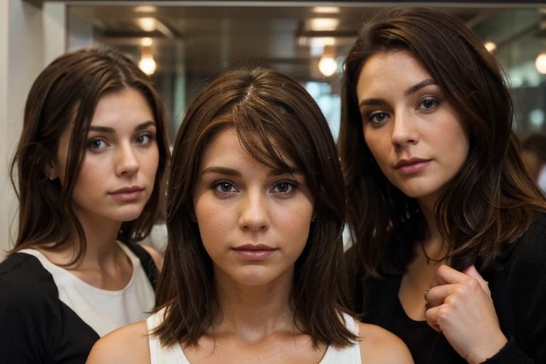 group of friends excluded a woman (29) with medium, light brown hair, with a sad look
