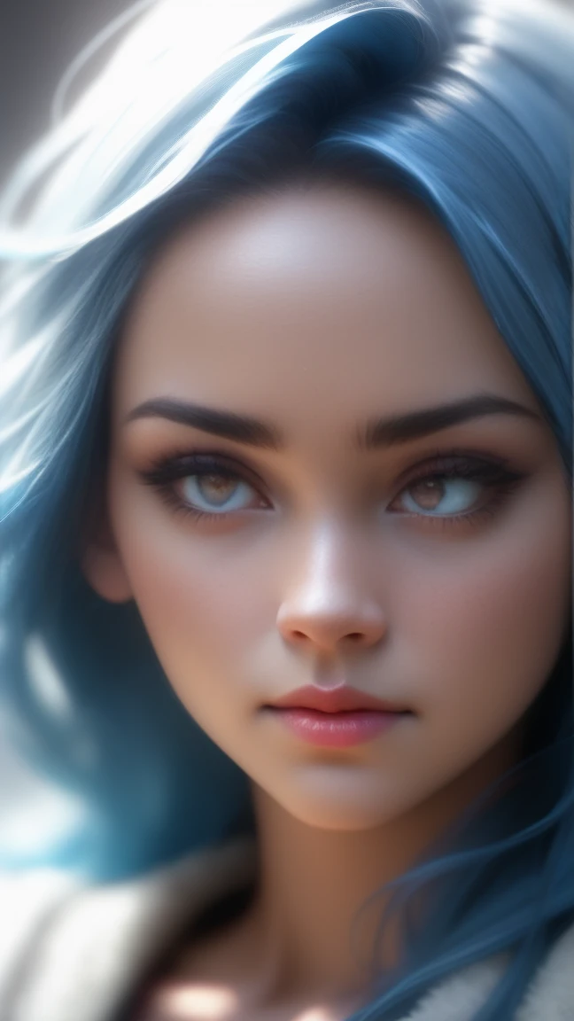 close up of a european woman, blue hair, winter waterfall, natural skin texture, very detailed skin texture, tanned skin, 24mm, 4k textures, soft cinematic light, RAW photo, photorealism, photorealistic, intricate, elegant, highly detailed, sharp focus, ((((cinematic look)))), soothing tones, insane details, intricate details, hyperdetailed, low contrast, soft cinematic light, dim colors, exposure blend, hdr, faded, full_body